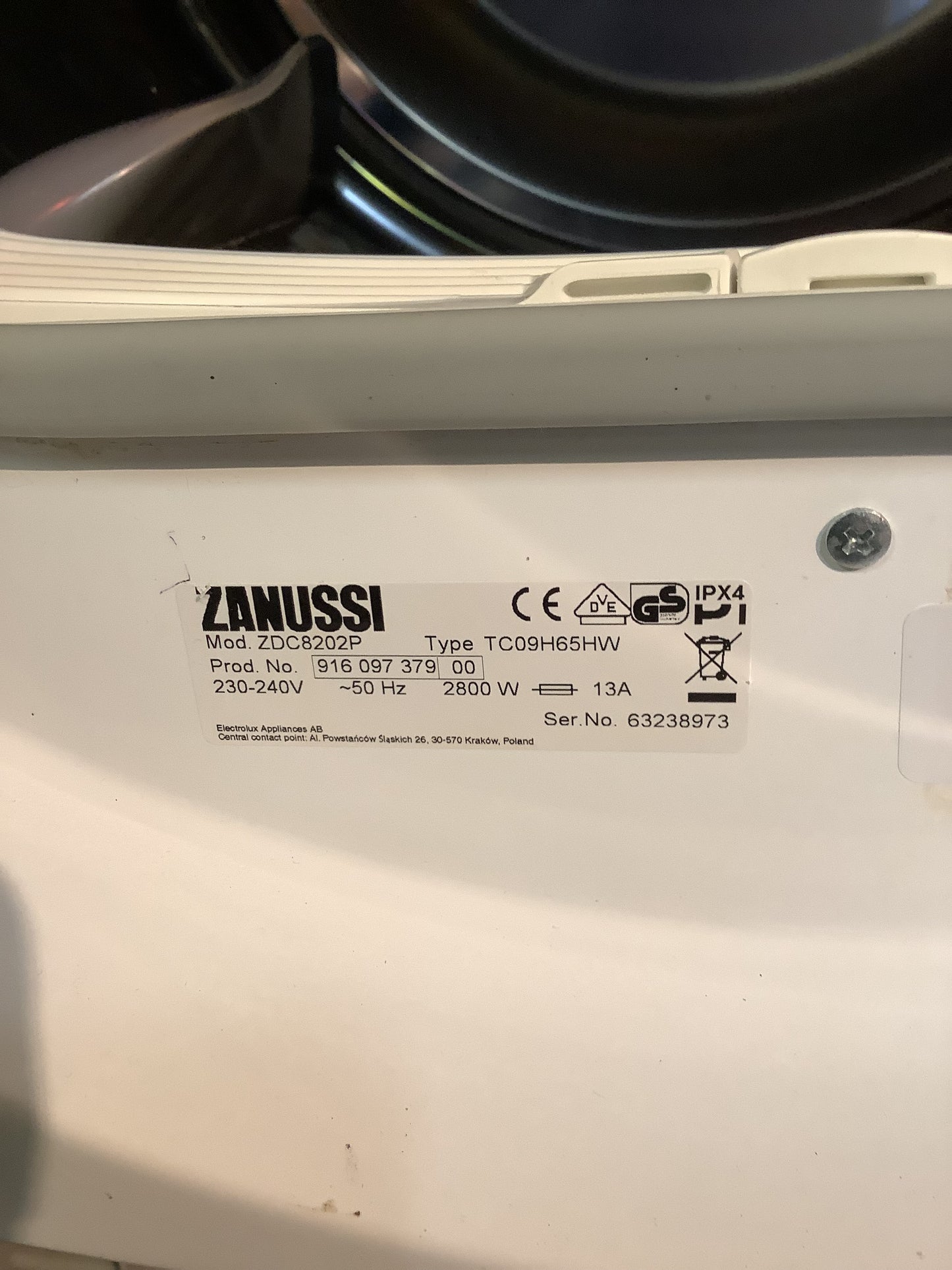 Zanussi Tumble Dryer ZDC8202P L47238