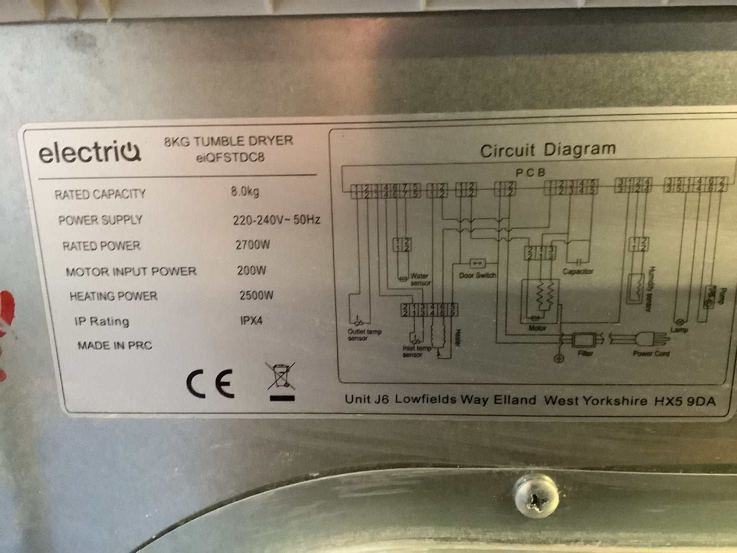 ElectriQ 8kg Tumble Dryer EIQFSTDC8 L48282