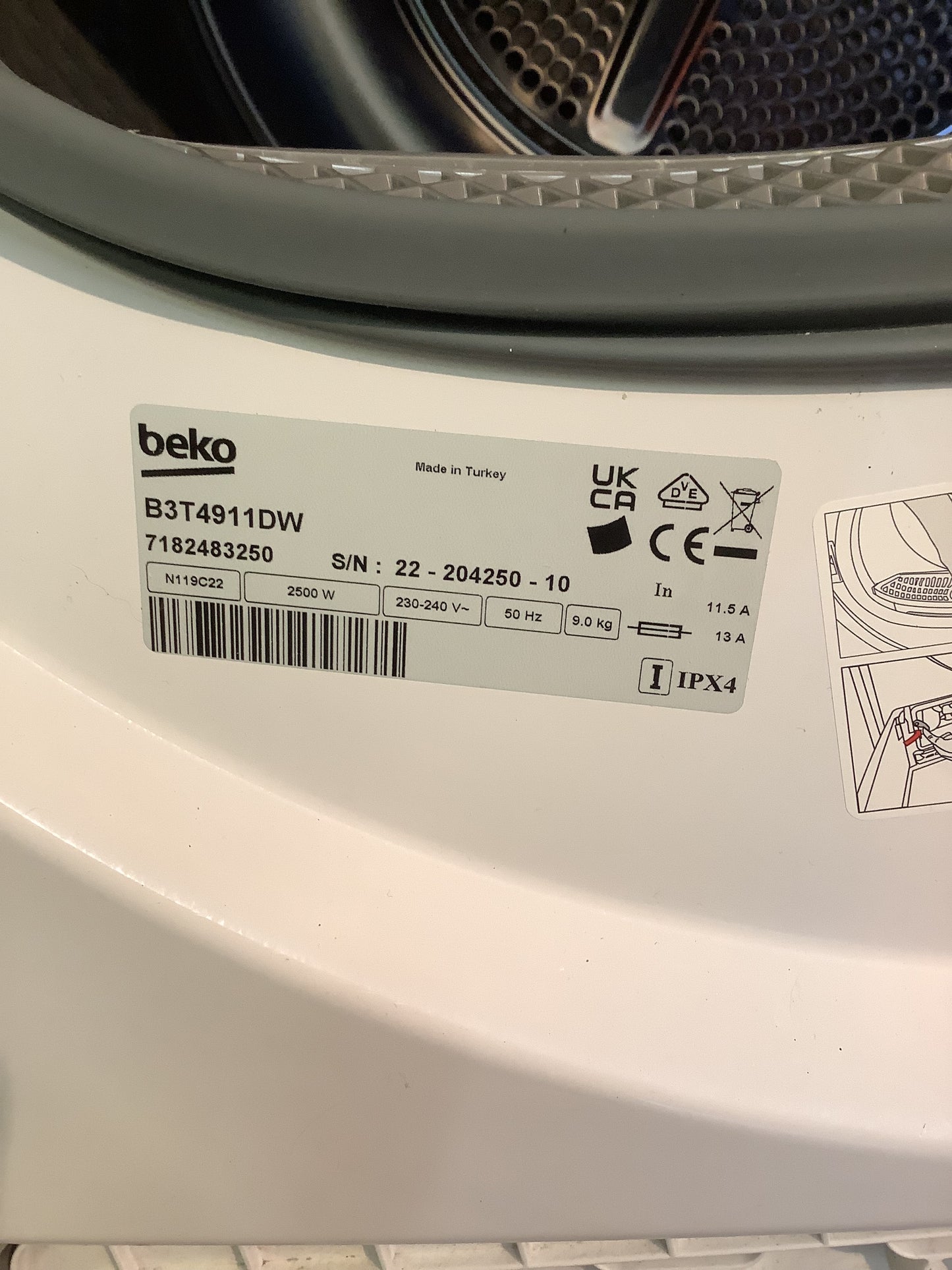 Beko 9kg Tumble Dryer B3T4911DW L48143