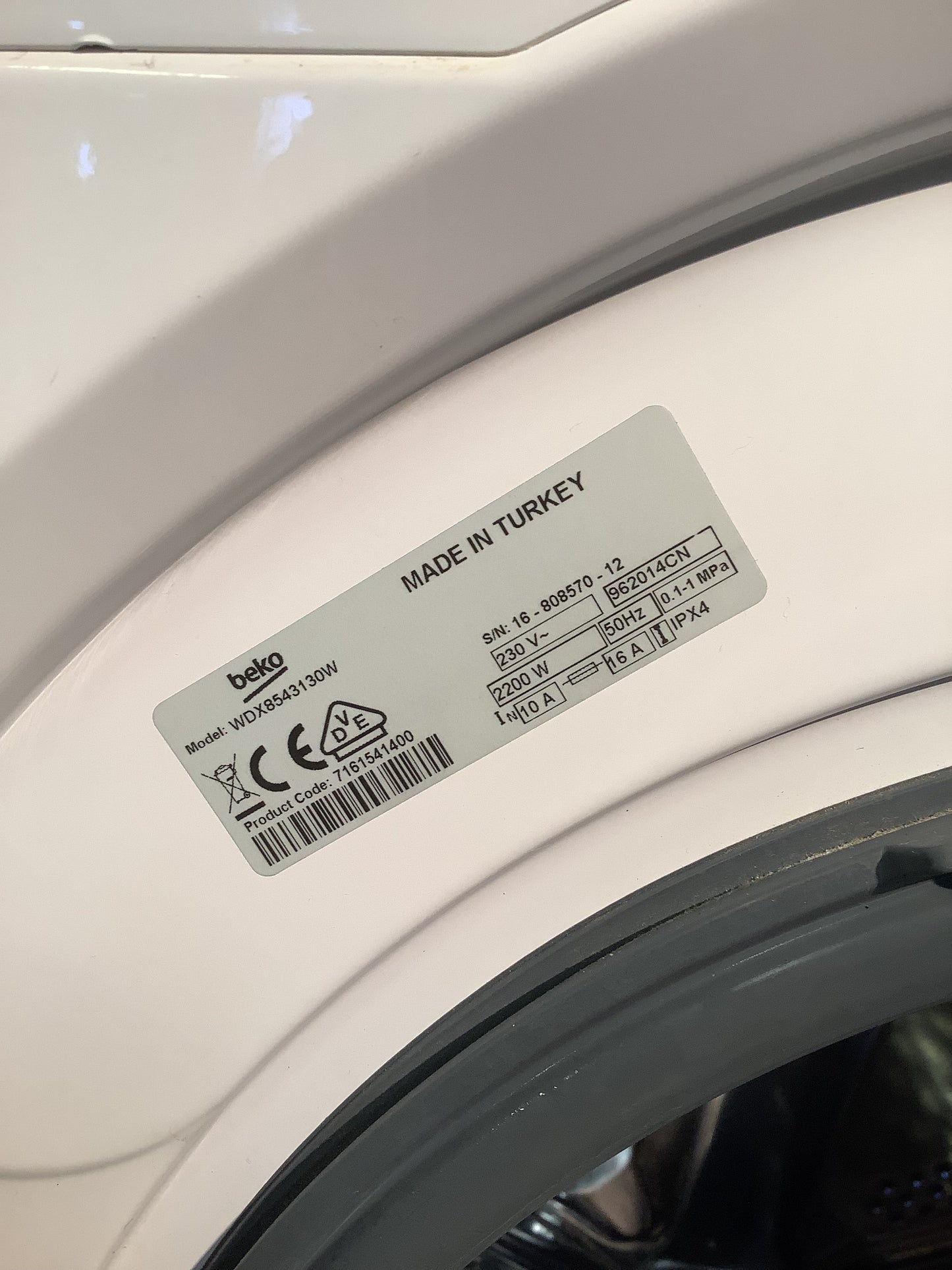Beko Washer Dryer WDX8543130W L47811