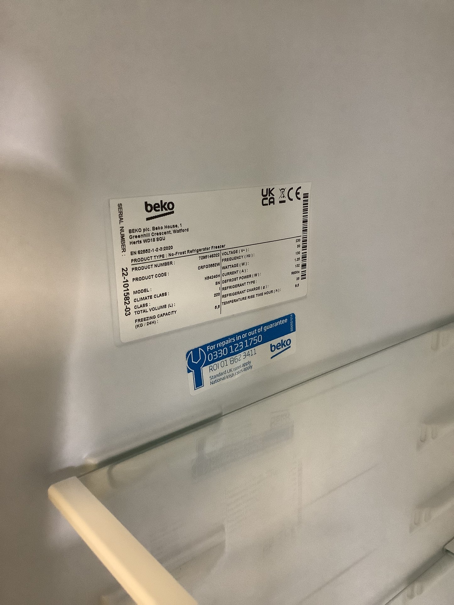 Beko Fridge Freezer CRFG3552W L49409