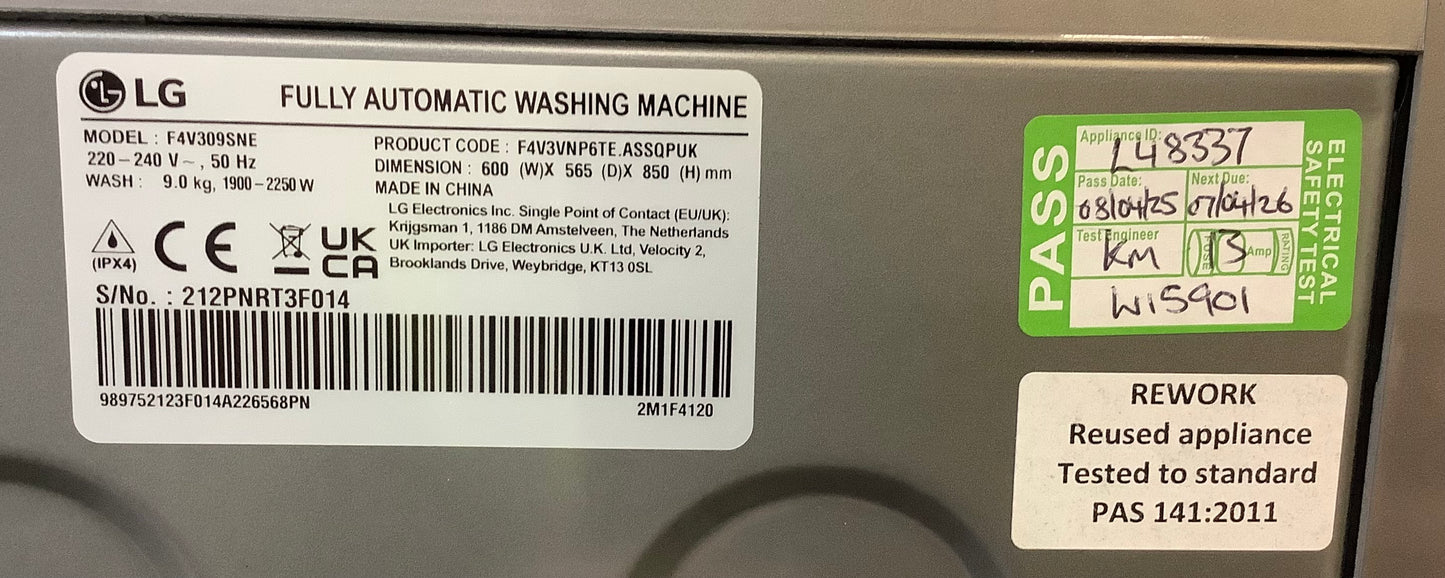 LG 9kg Washing Machine {WiFi} F4V309SNE L48337