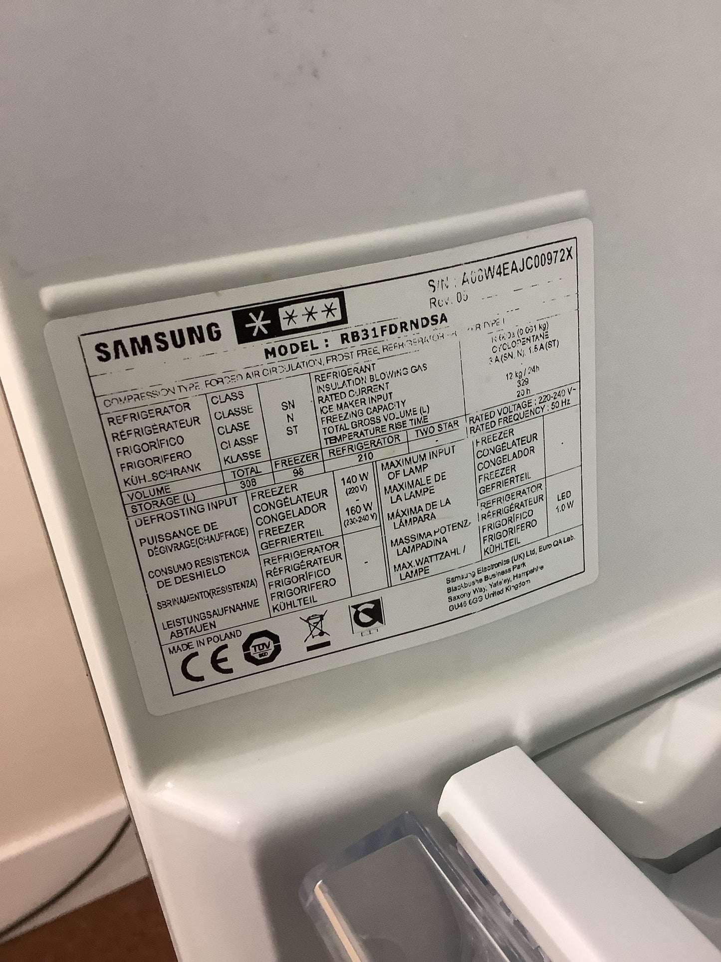 Samsung Fridge Freezer RB31FDRNDSA L49639