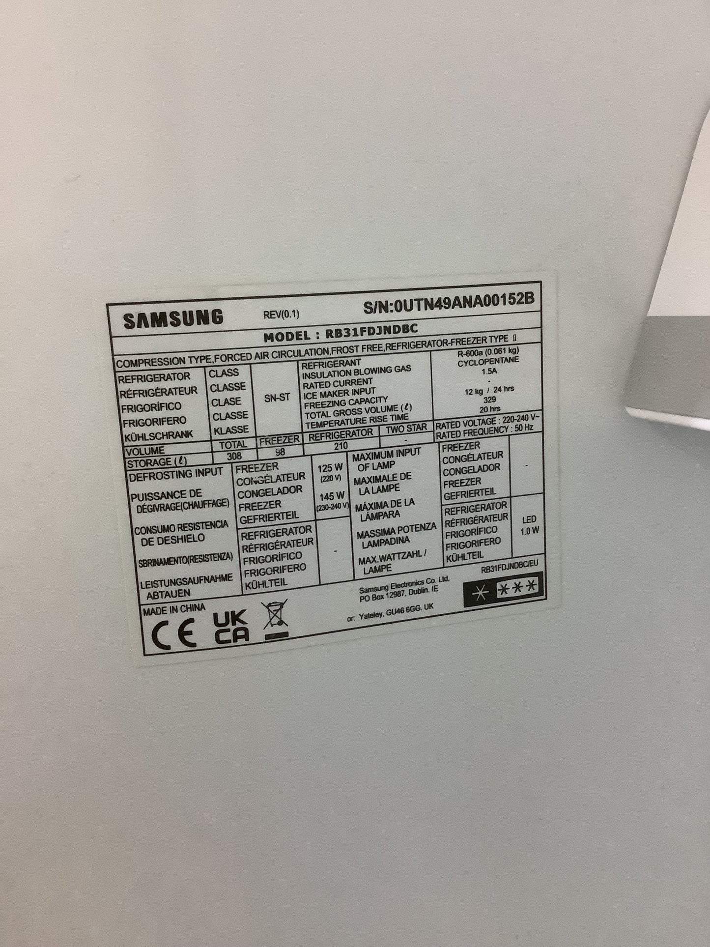 Samsung Fridge Freezer RB31FDJNDBC L49754
