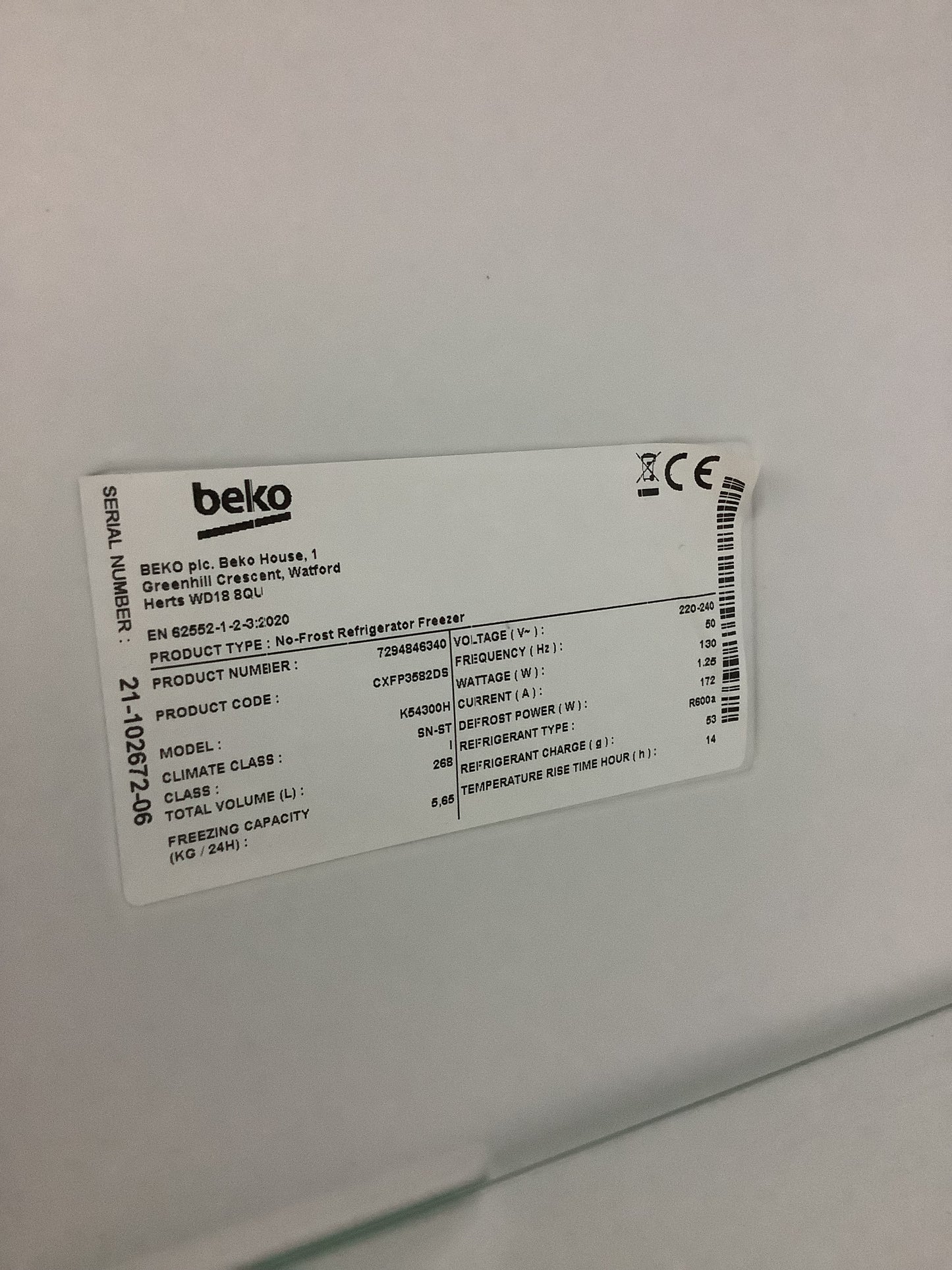 Beko Fridge Freezer CXFP3582DS L49708