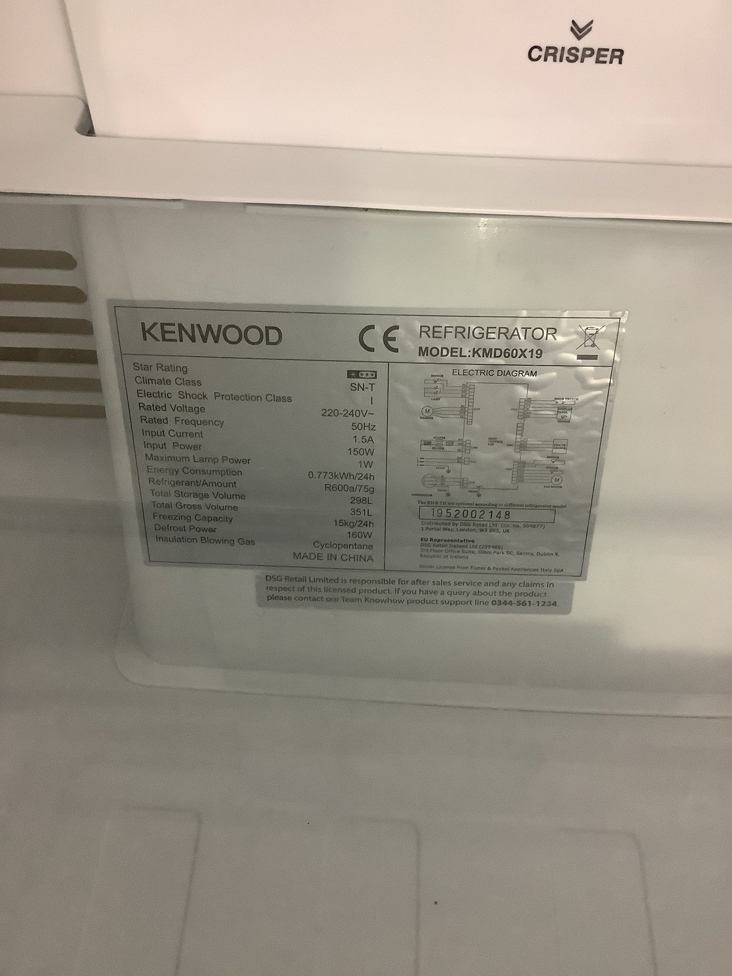 Kenwood Fridge Freezer KMD60X19 L49786