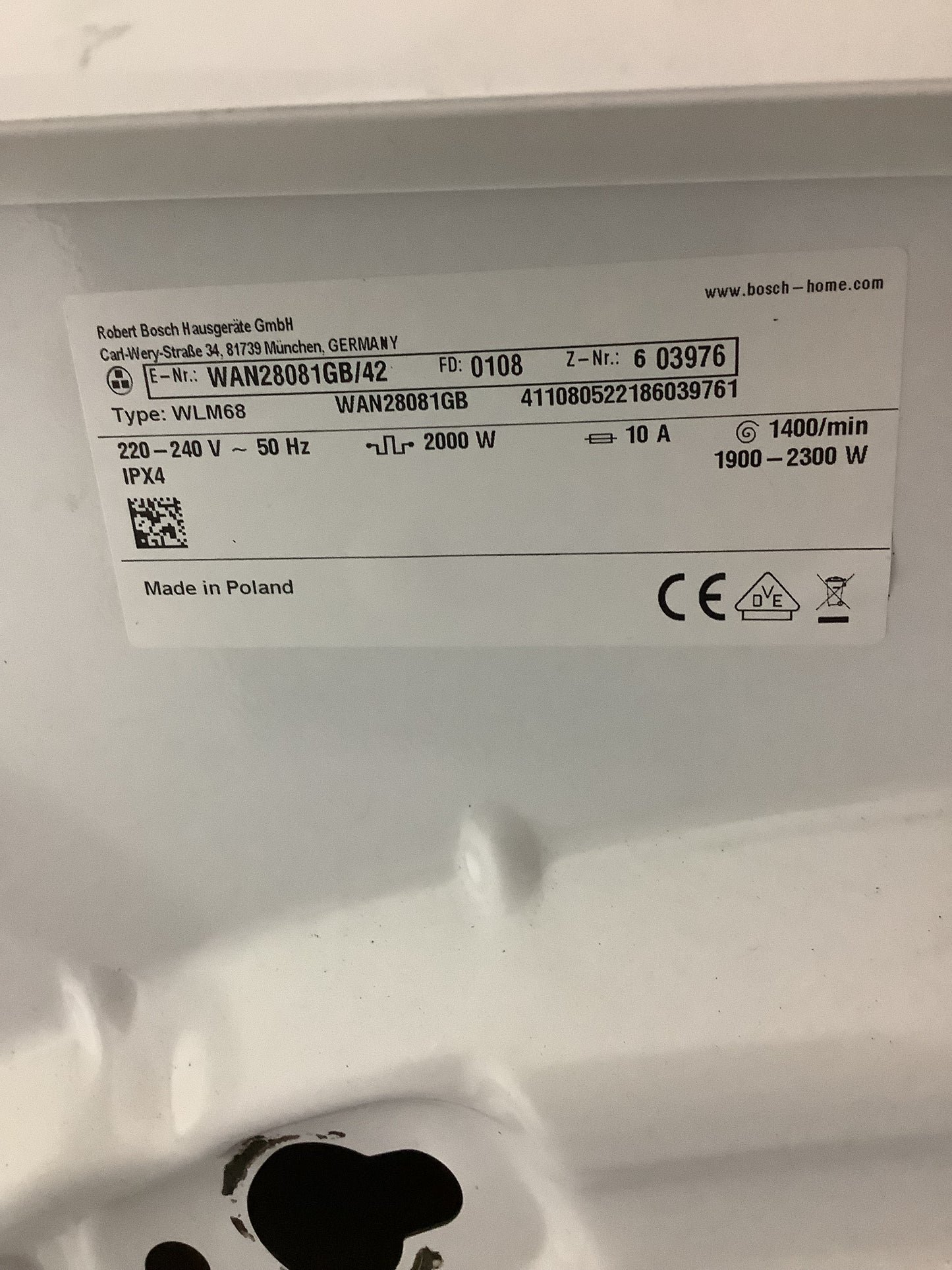 Bosch 7kg Washing Machine WAN28081GB/42 L48685