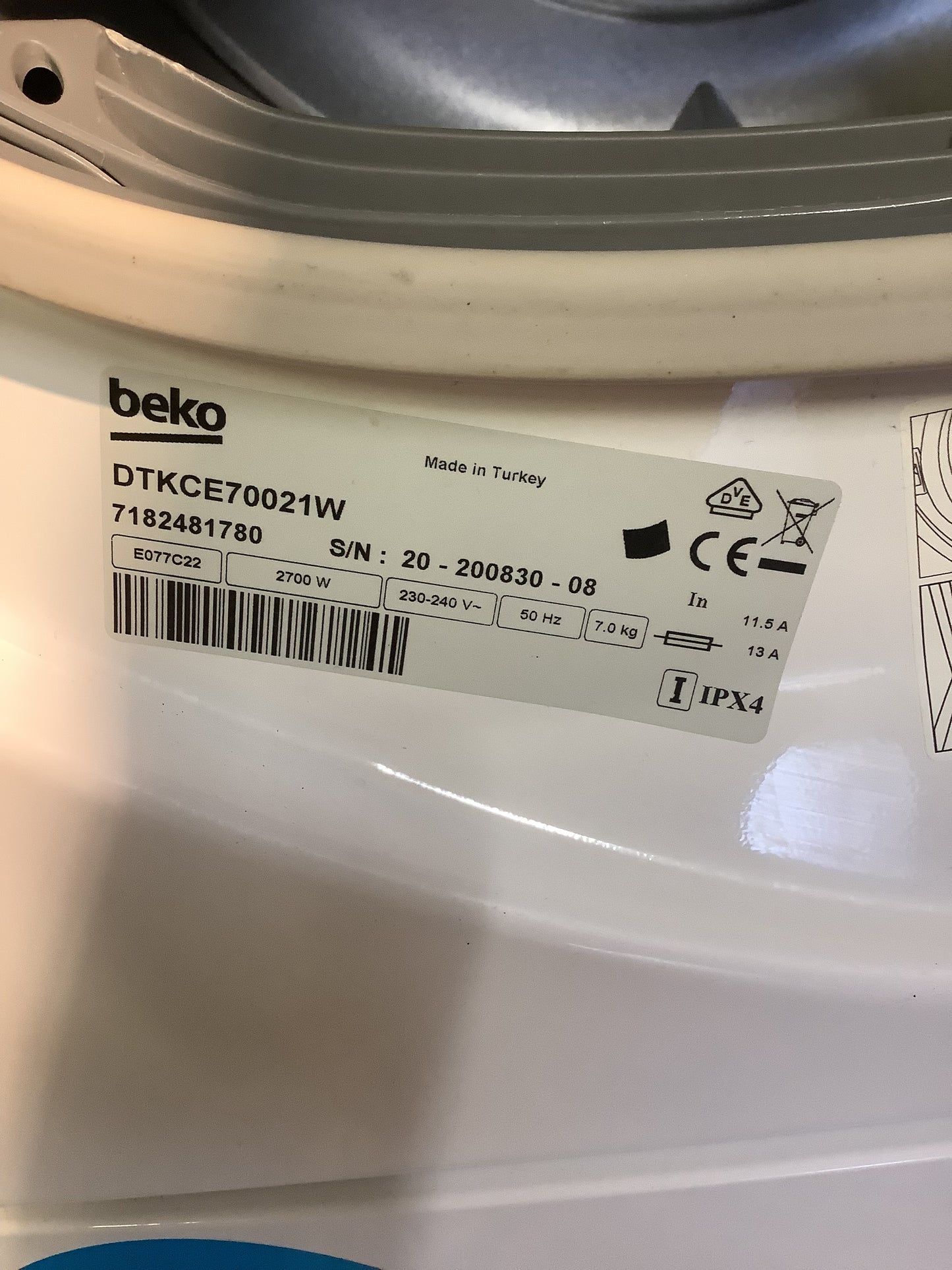 Beko 7kg Tumble Dryer DTKCE70021W L48455
