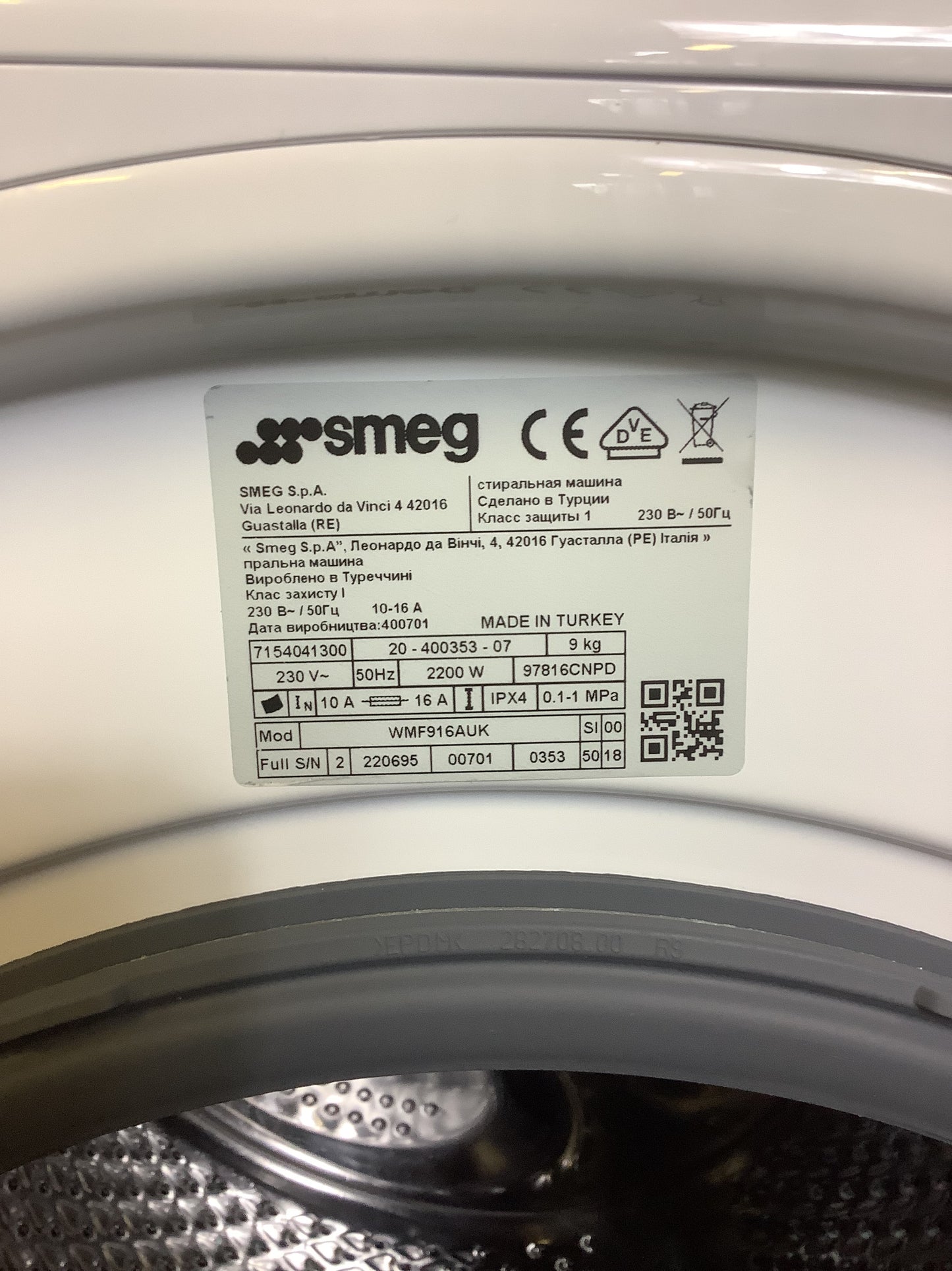 Smeg Washing Machine WMF916AUK L45815