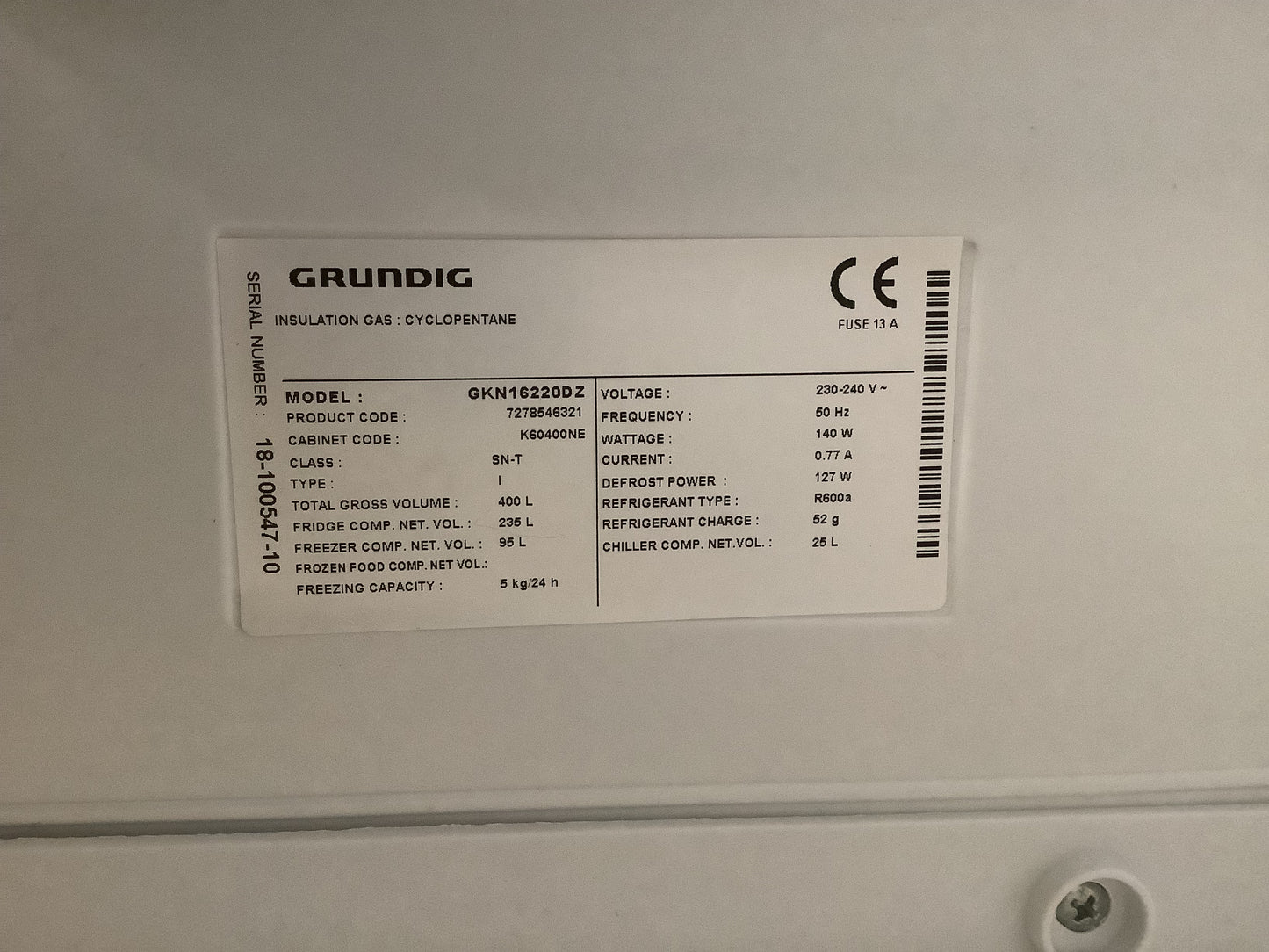 Grundig Fridge Freezer GKN16220DZ L48717