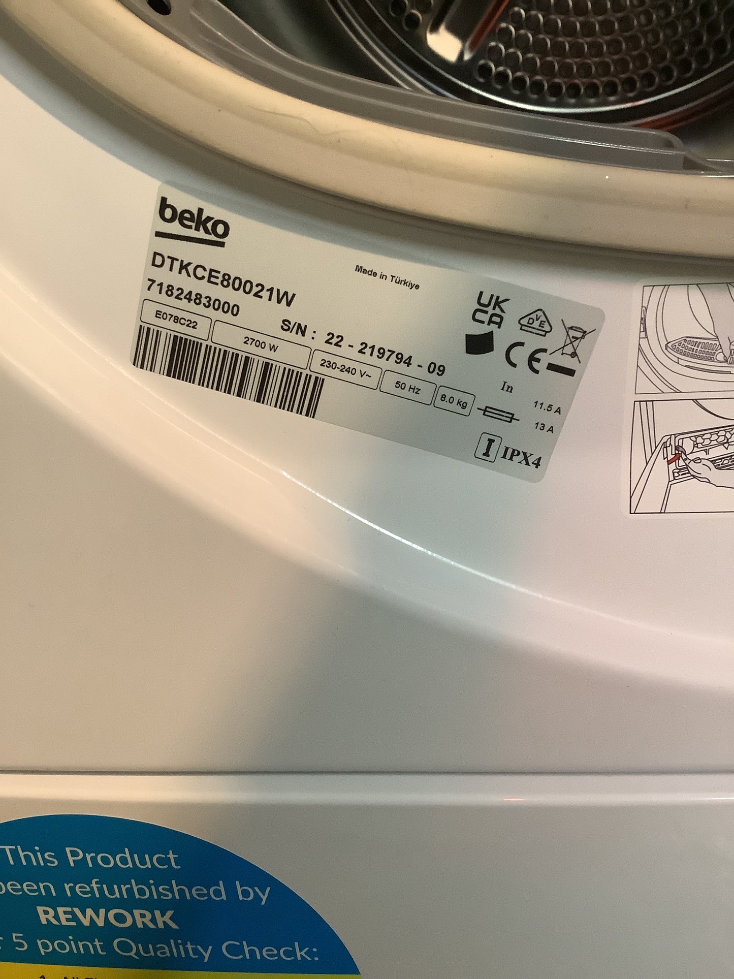 Beko Tumble Dryer DTKCE80021W L47791