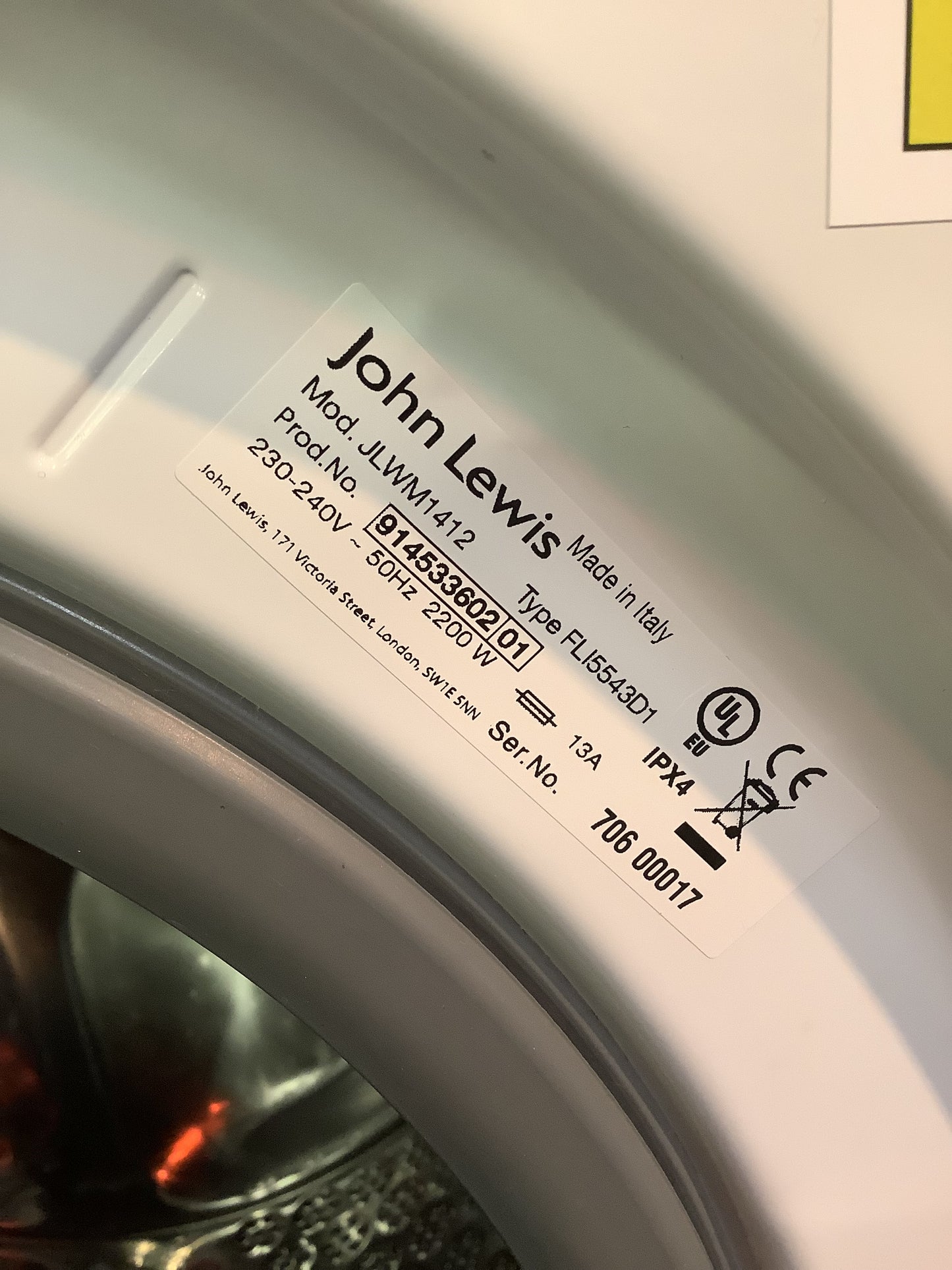 John Lewis Washing Machine JLWM1412 L47810