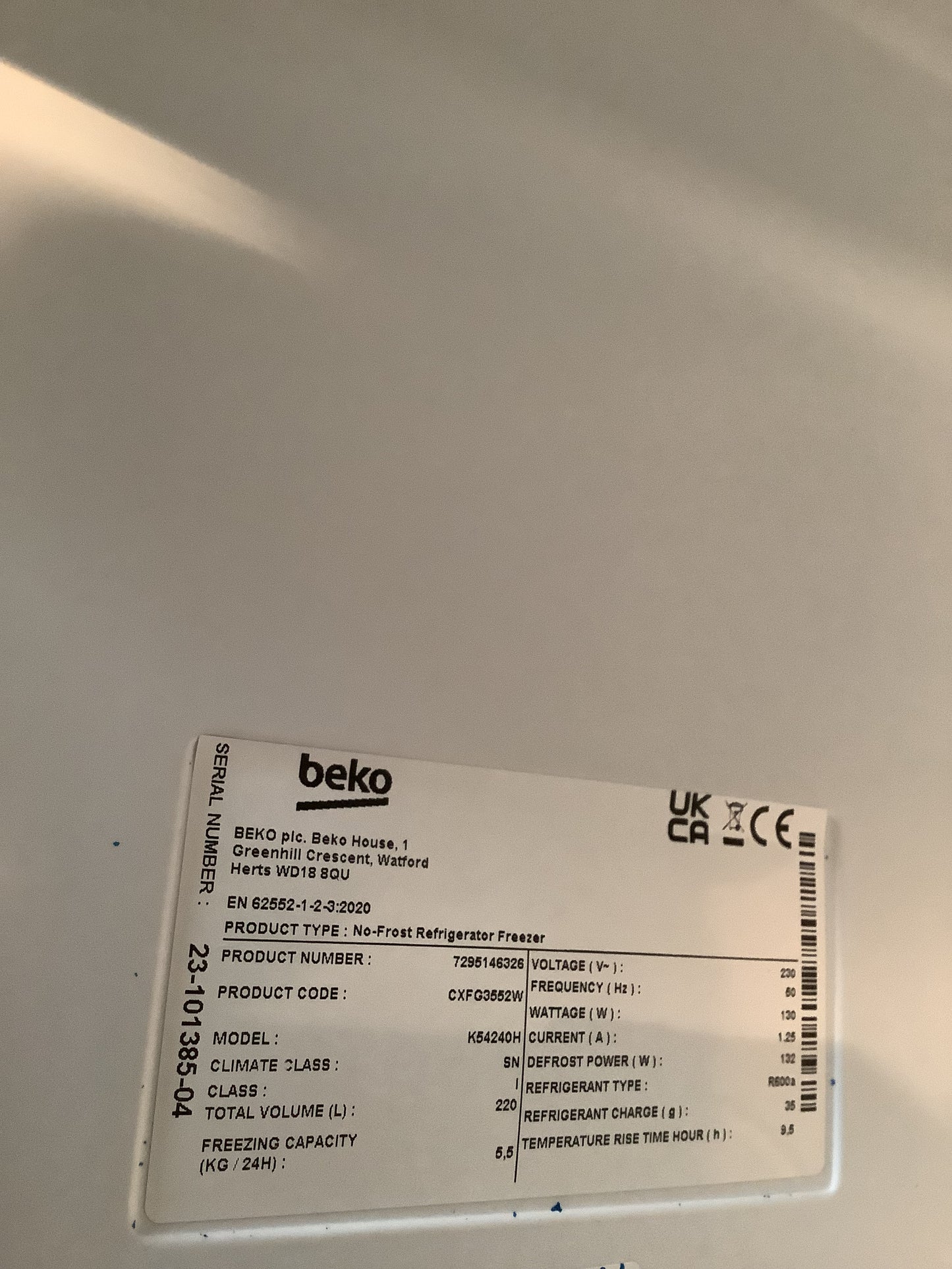 Beko Fridge Freezer CXFG3552W L47722