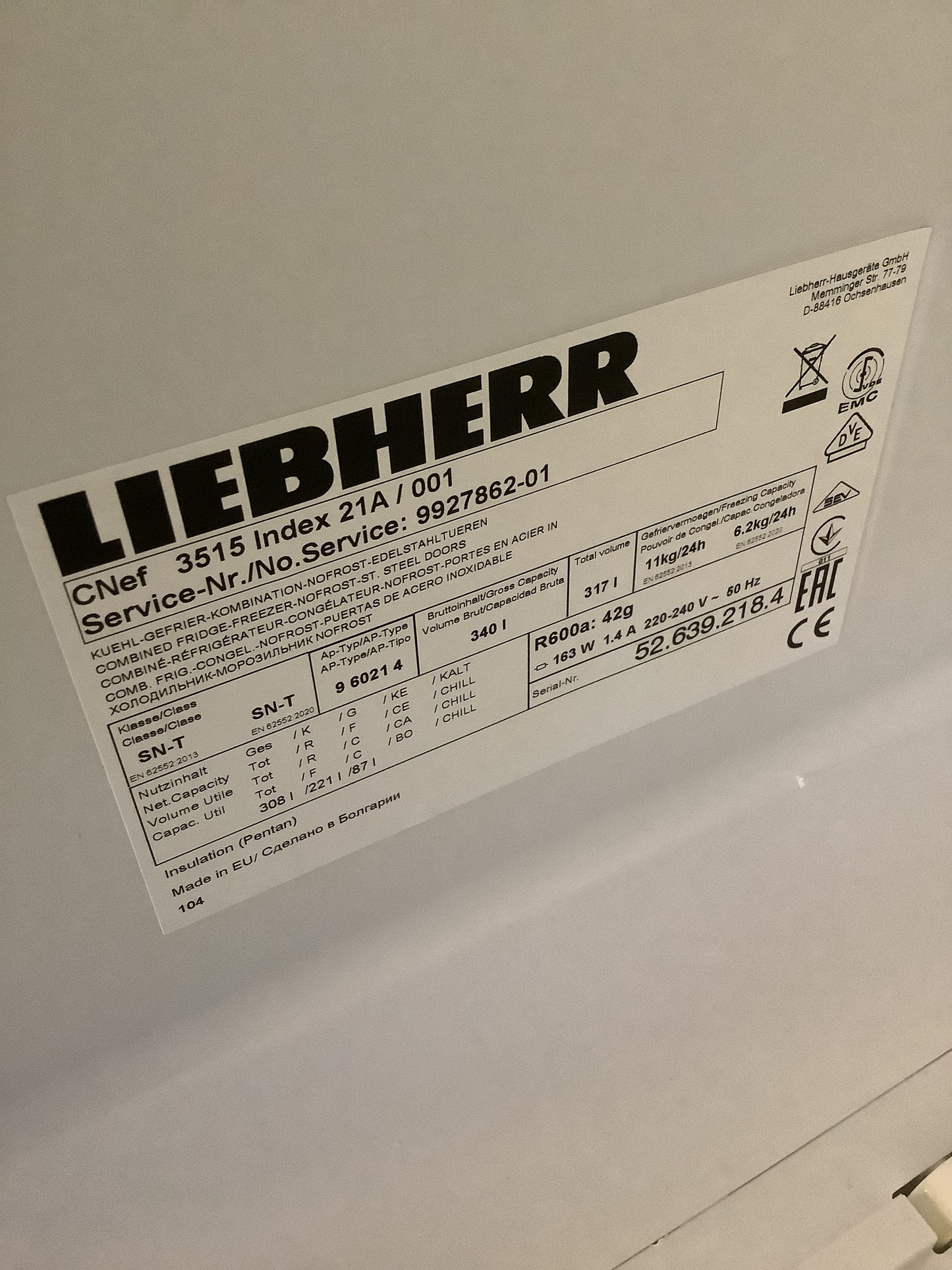 Liebherr Fridge Freezer CNEF3515 L47986