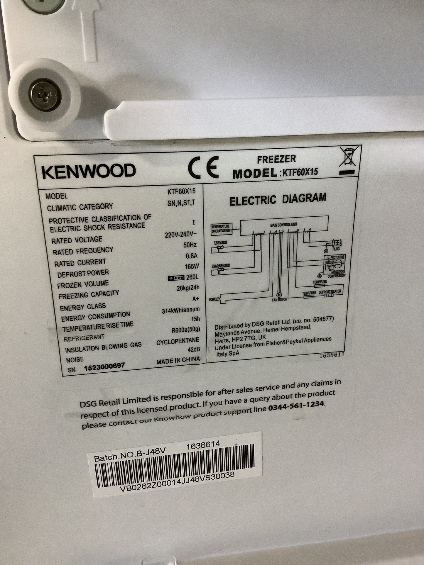 Kenwood Freestanding Freezer KTF60X15 L48639