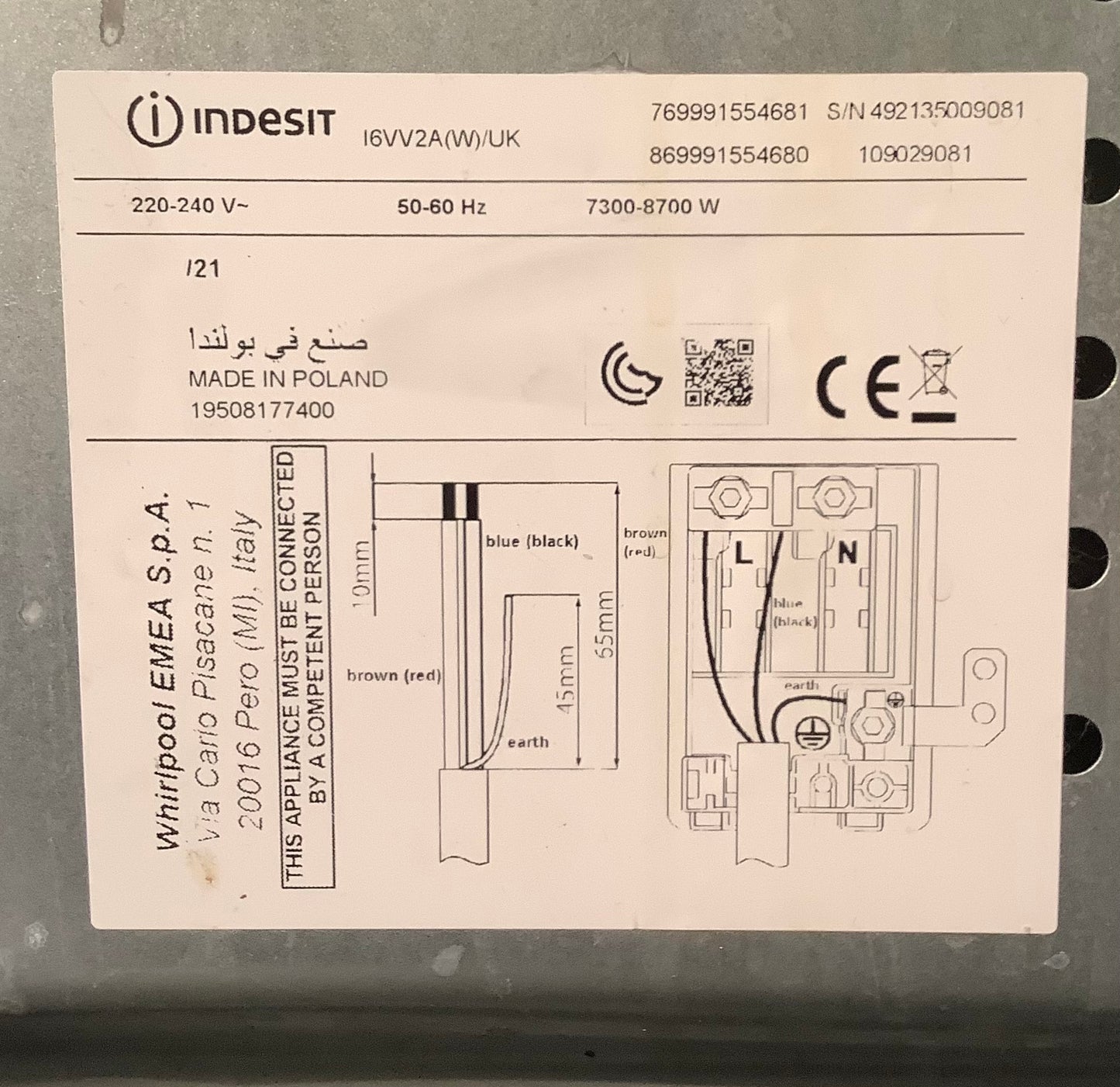Indesit Electric Cooker I6VV2AW/UK L48878