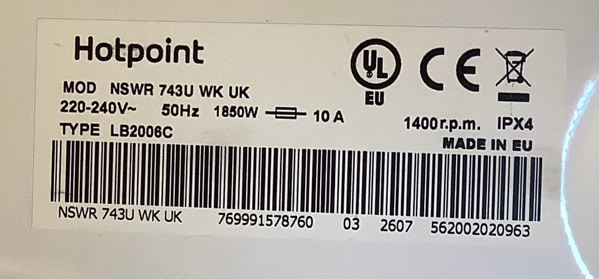 Hotpoint 7kg Washing Machine NSWR743UWK L48880