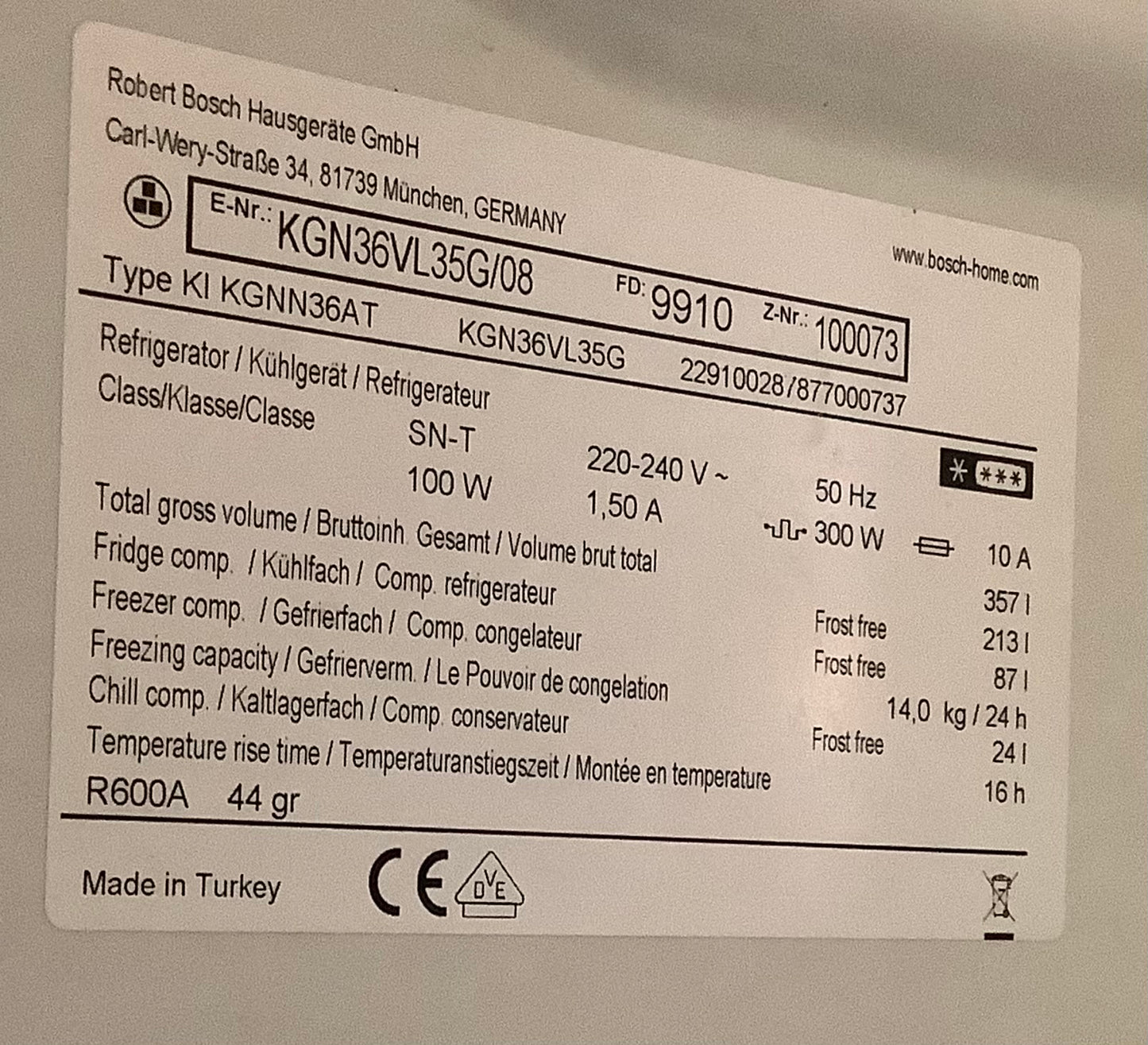 Bosch Fridge Freezer KGN36VL35 L48830