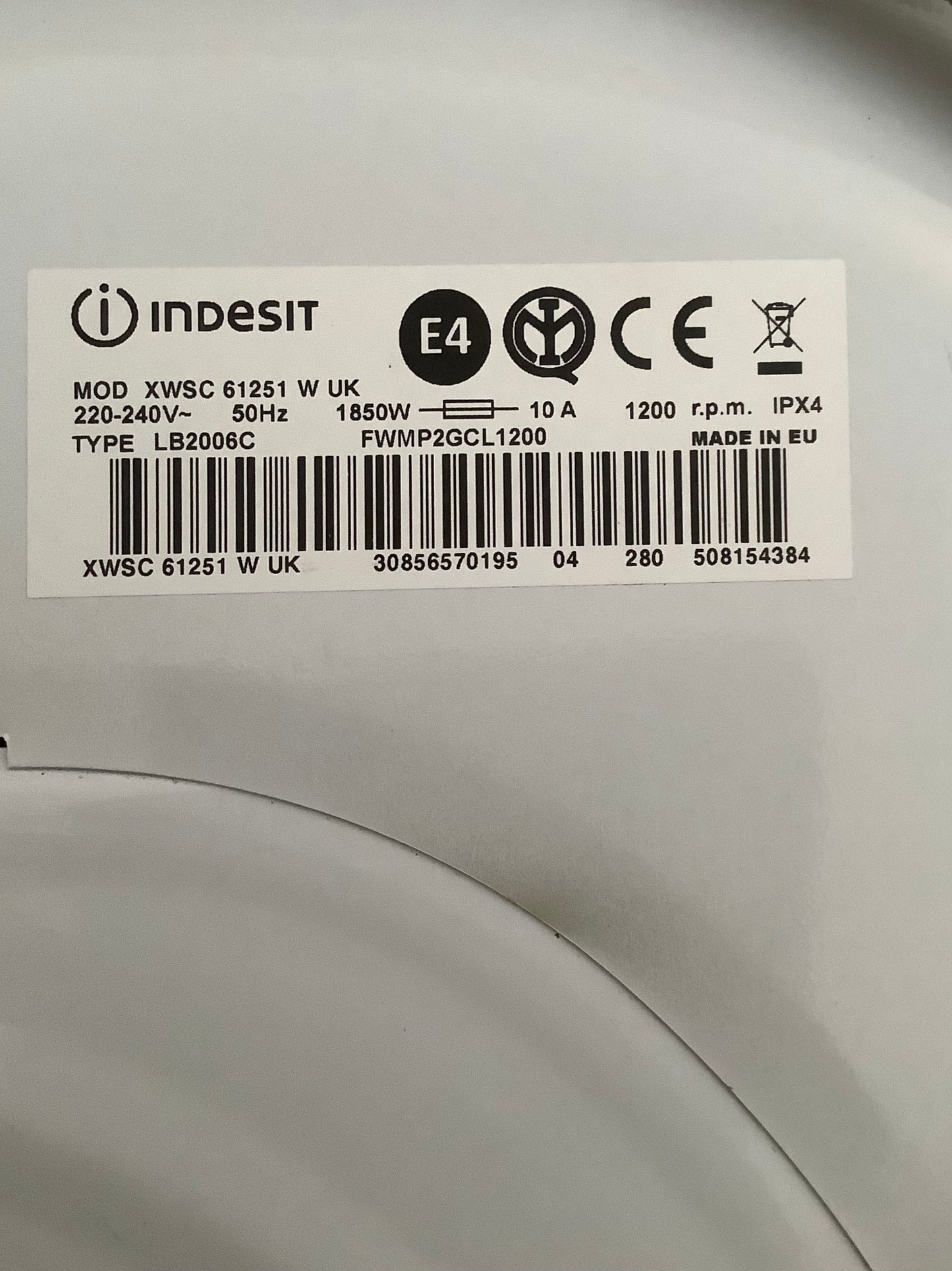 Indesit 6kg Washing Machine XWSC61251 L48588