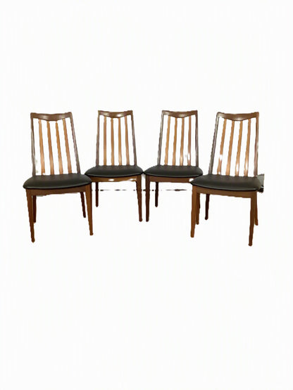 G Plan x 4 Teak / Black Faux Leather Dining Chairs F27500