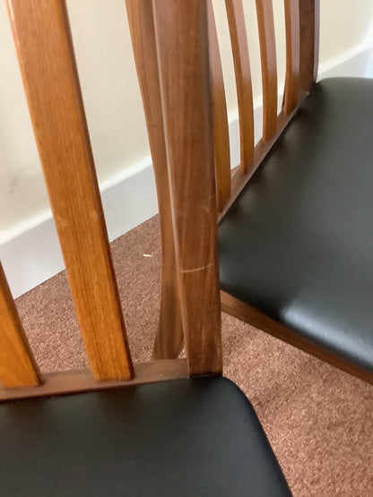 G Plan x 4 Teak / Black Faux Leather Dining Chairs F27500