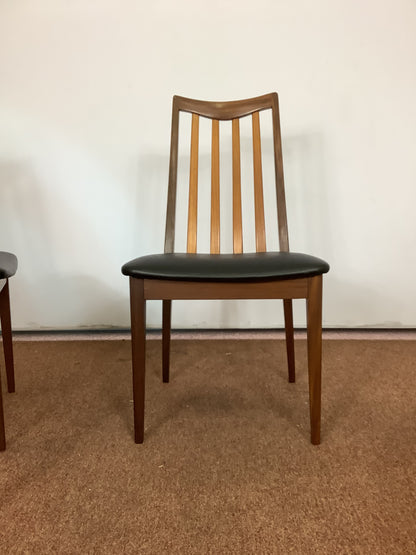 G Plan x 4 Teak / Black Faux Leather Dining Chairs F27500