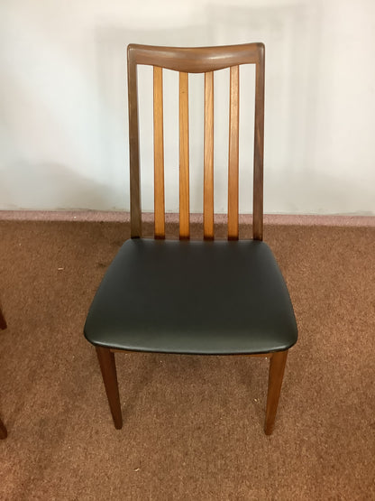 G Plan x 4 Teak / Black Faux Leather Dining Chairs F27500