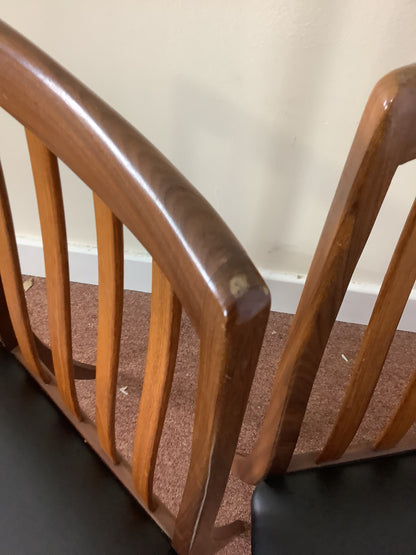 G Plan x 4 Teak / Black Faux Leather Dining Chairs F27500