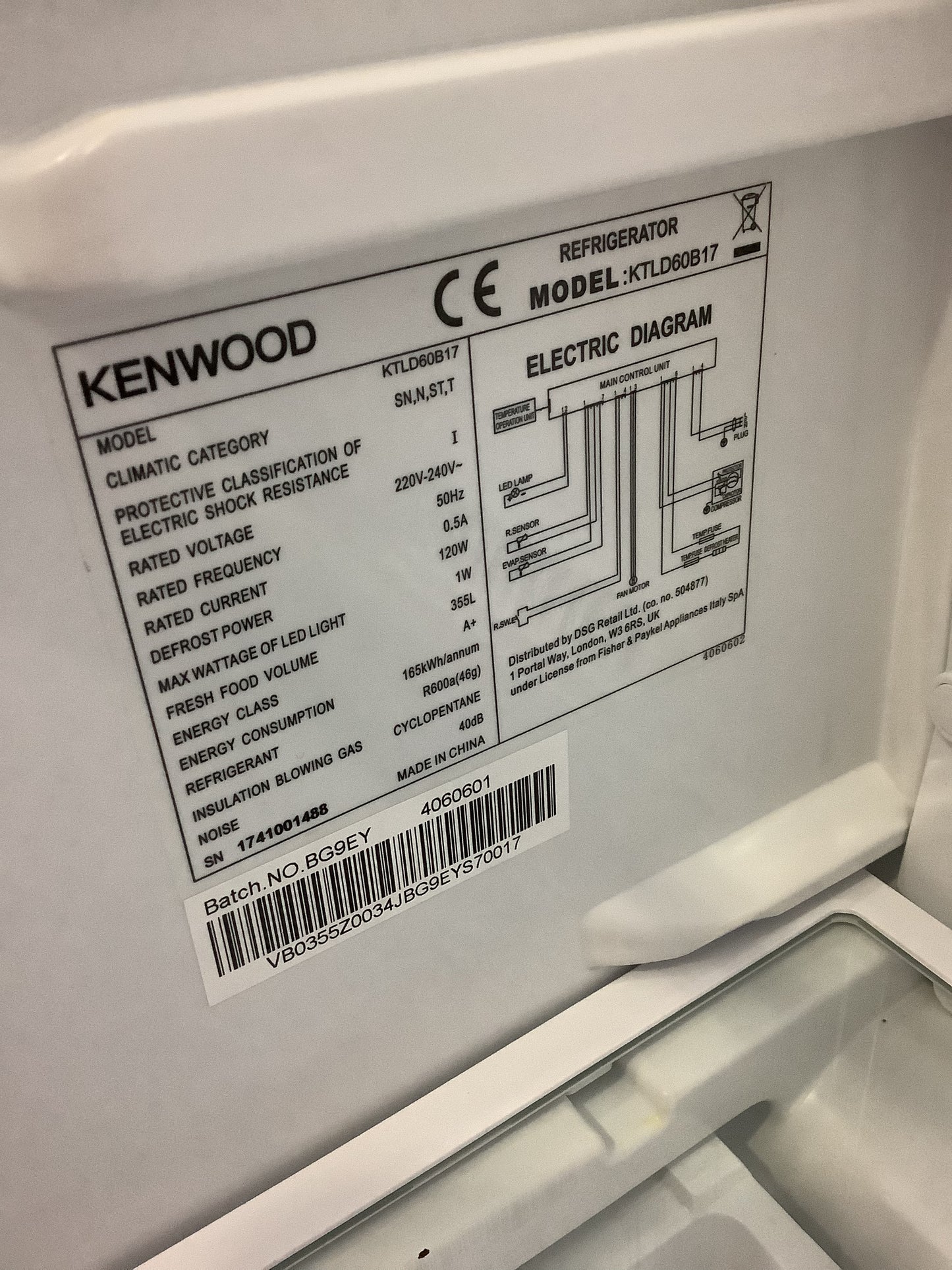 Kenwood Freestanding Fridge KTLD60B17 L52303