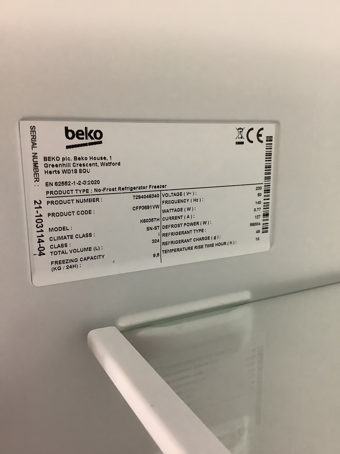 Beko Fridge Freezer CFP3691W L52641