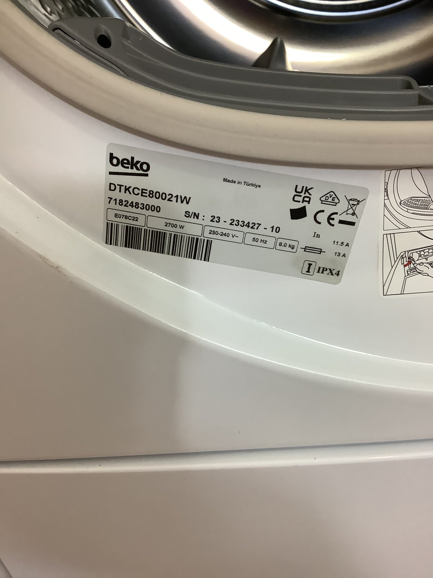 Beko 8kg Tumble Dryer DTKC80021W L52647
