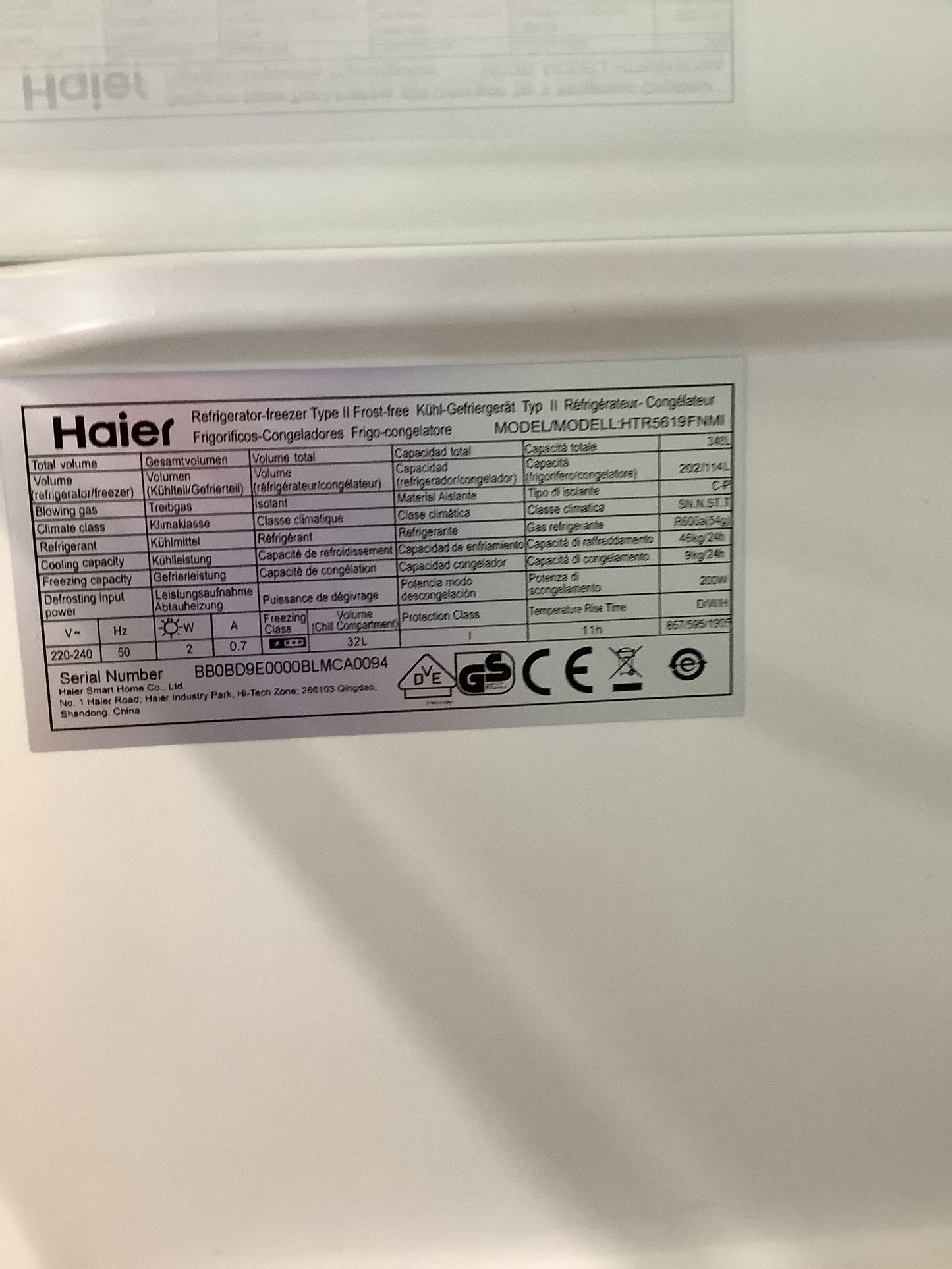 HAIER Fridge Freezer HTR5619FNMI {INOX} L53227