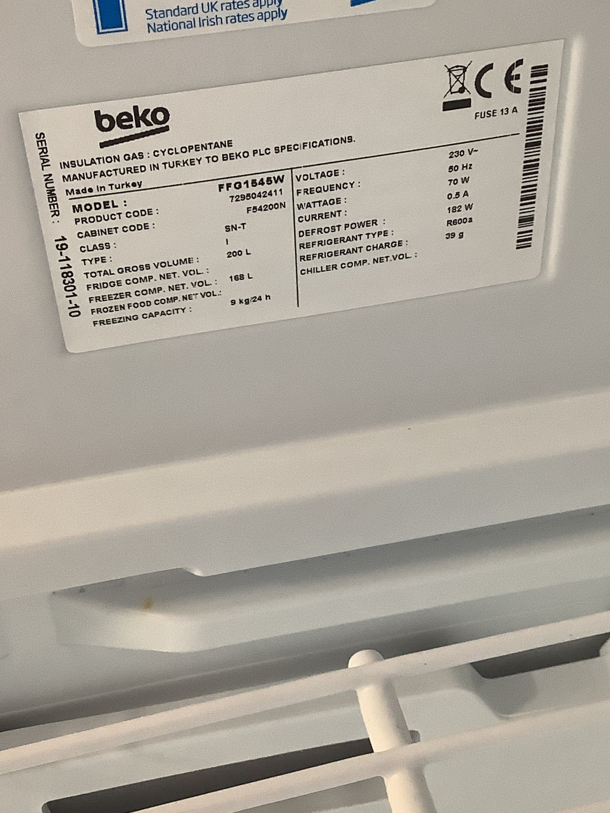 Beko Freestanding Freezer FFG1545W L53249