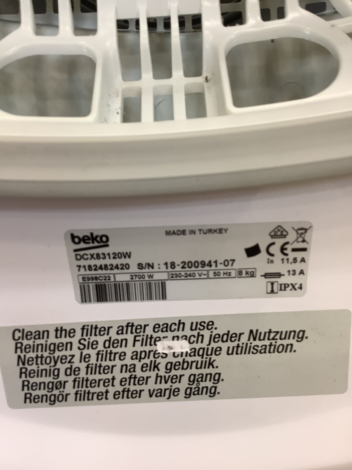 Beko 8kg Condenser Tumble Dryer DIX83120W L53424