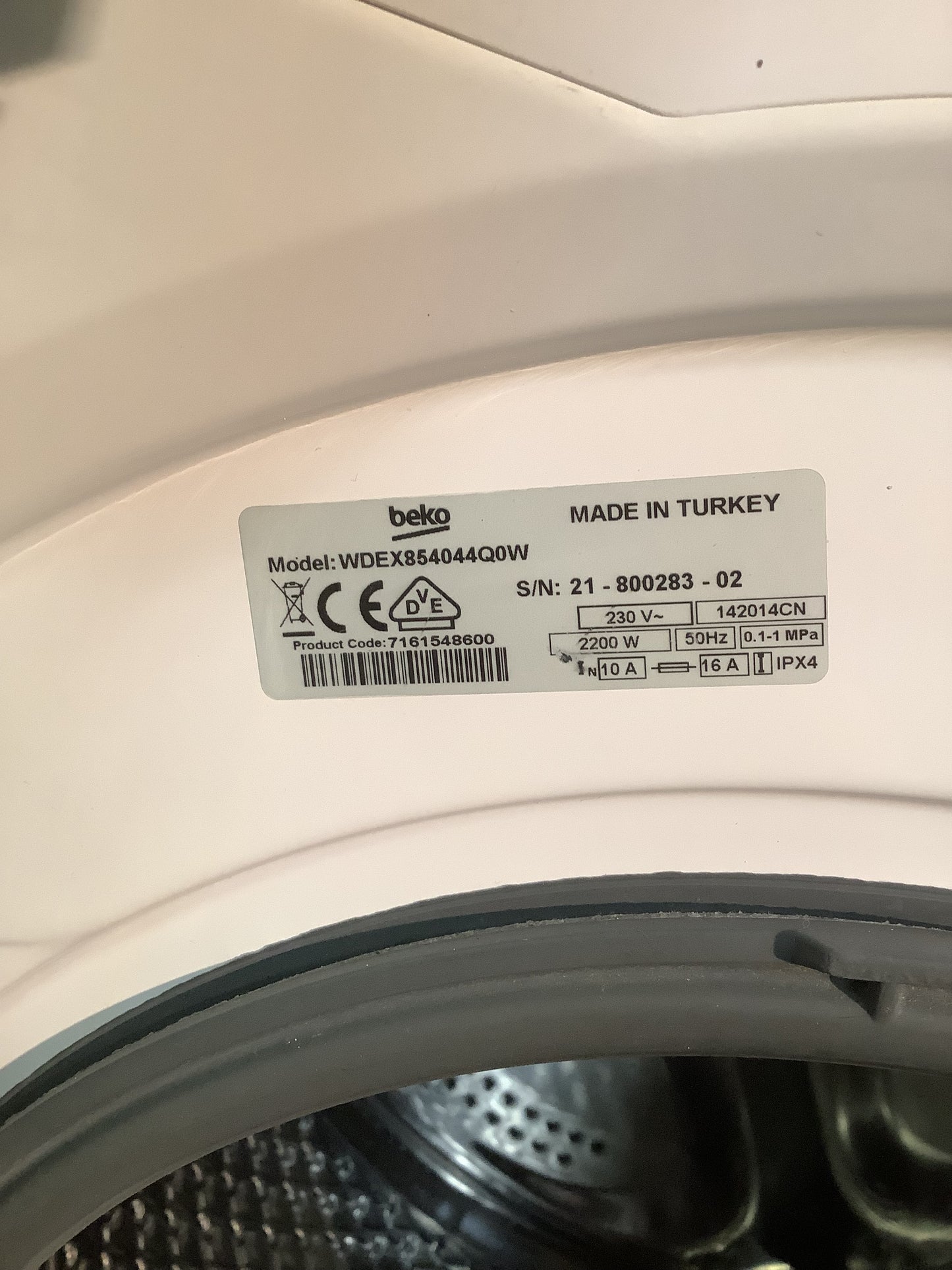 Beko Washer Dryer WDEX854044Q0W L47596