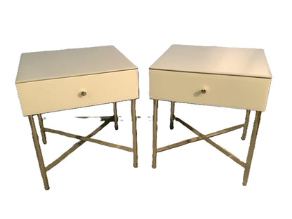 2 x John Lewis Glass Covered / Metal Bedside Tables F26110 A