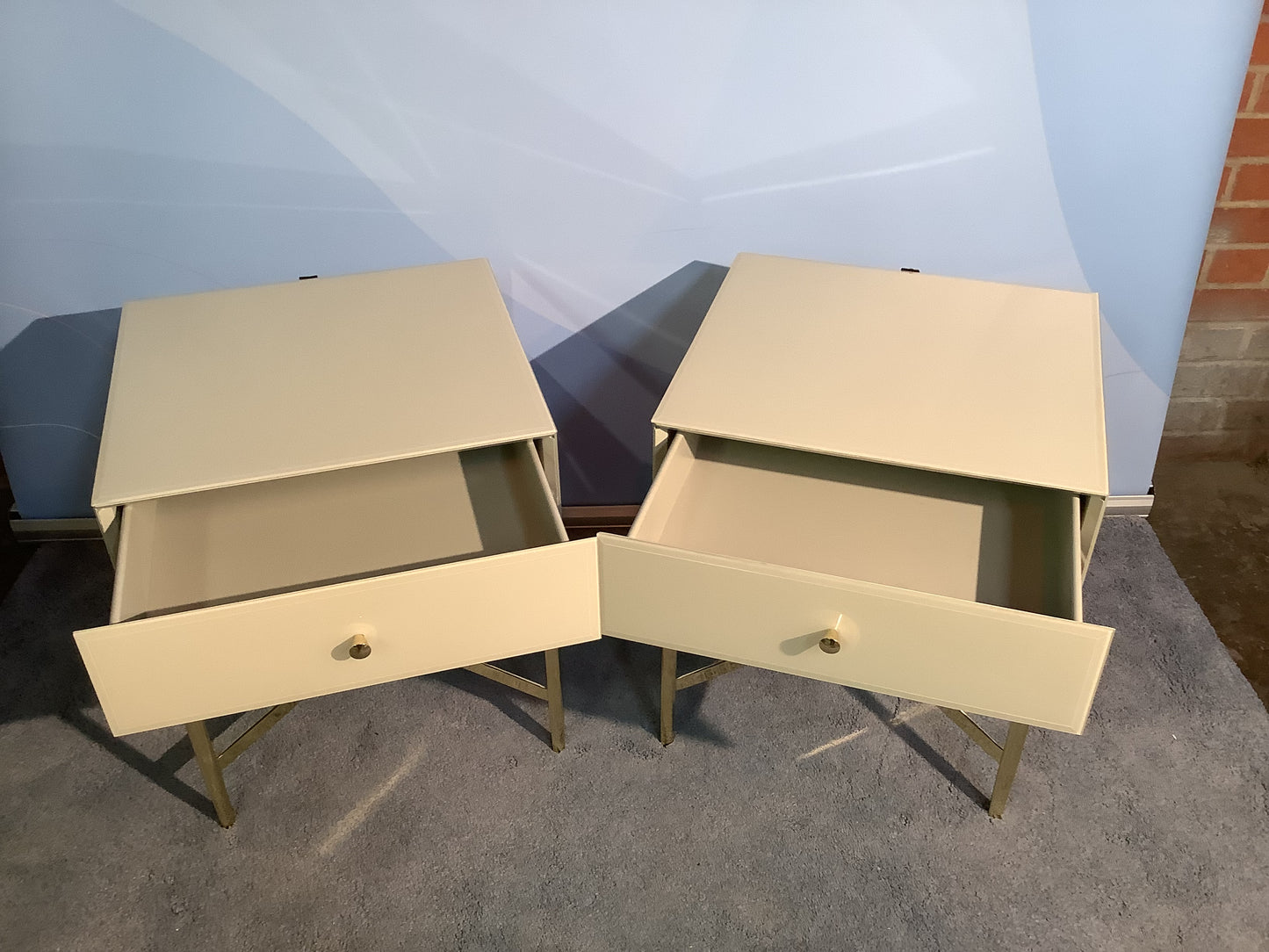 2 x John Lewis Glass Covered / Metal Bedside Tables F26110 A