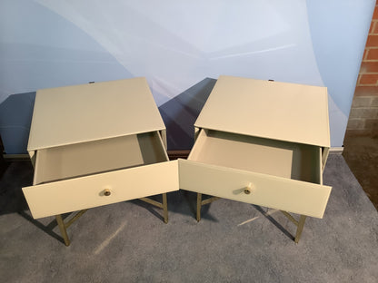 2 x John Lewis Glass Covered / Metal Bedside Tables F26110 A