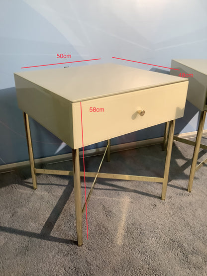 2 x John Lewis Glass Covered / Metal Bedside Tables F26110 A