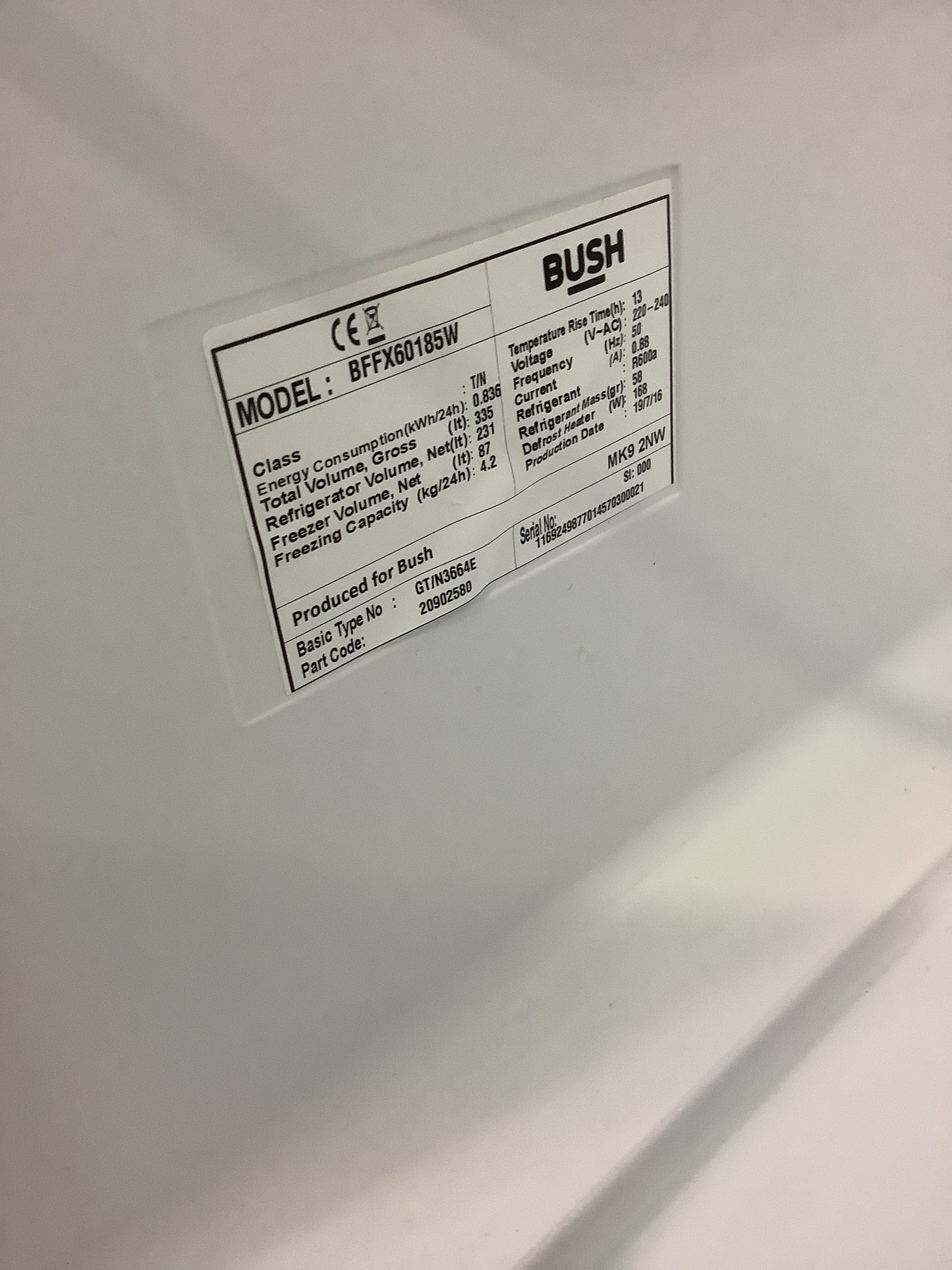 Bush Fridge Freezer BFFX60185W L51697