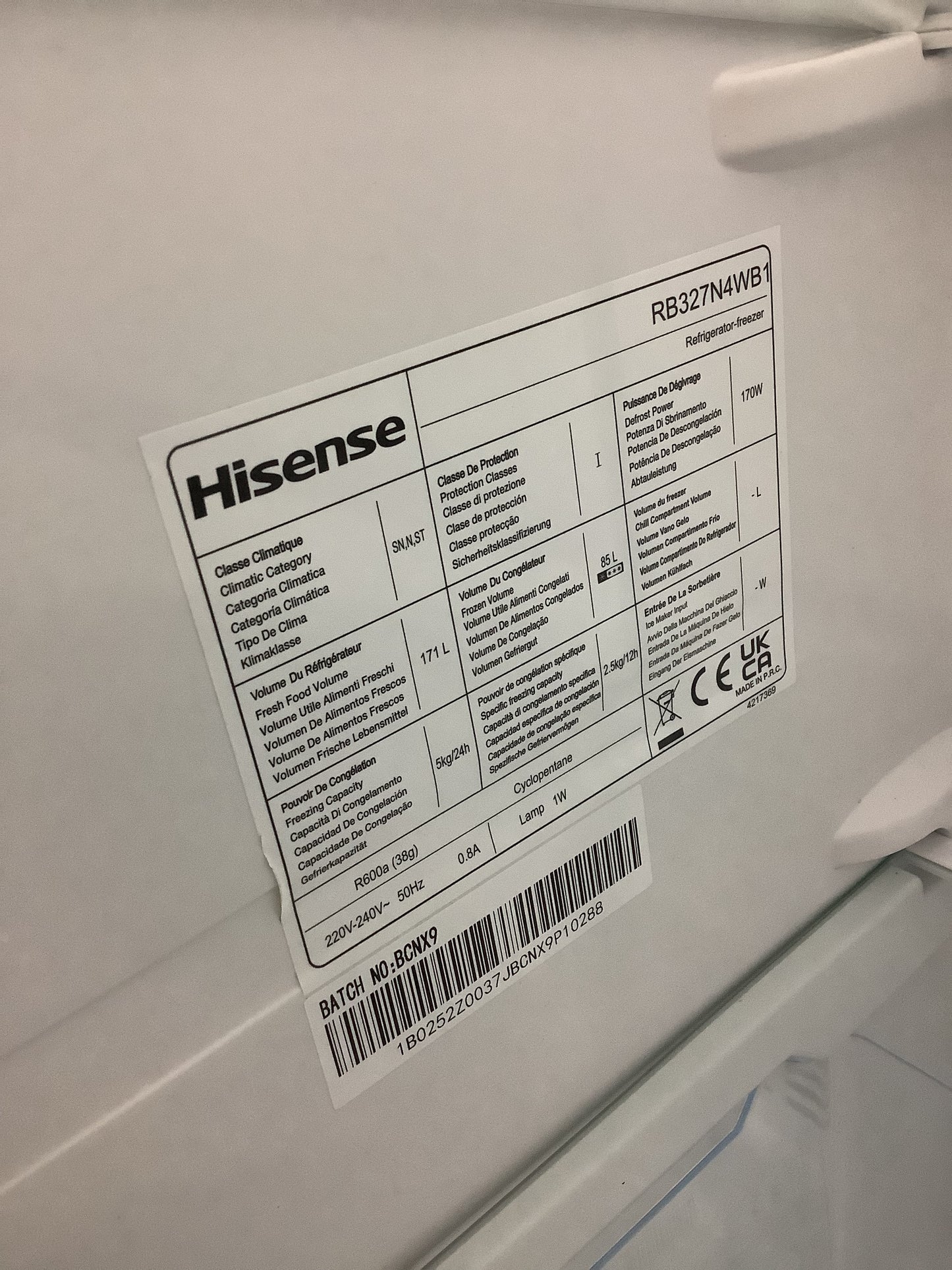 Hisense Fridge Freezer RB327N4WB L52410