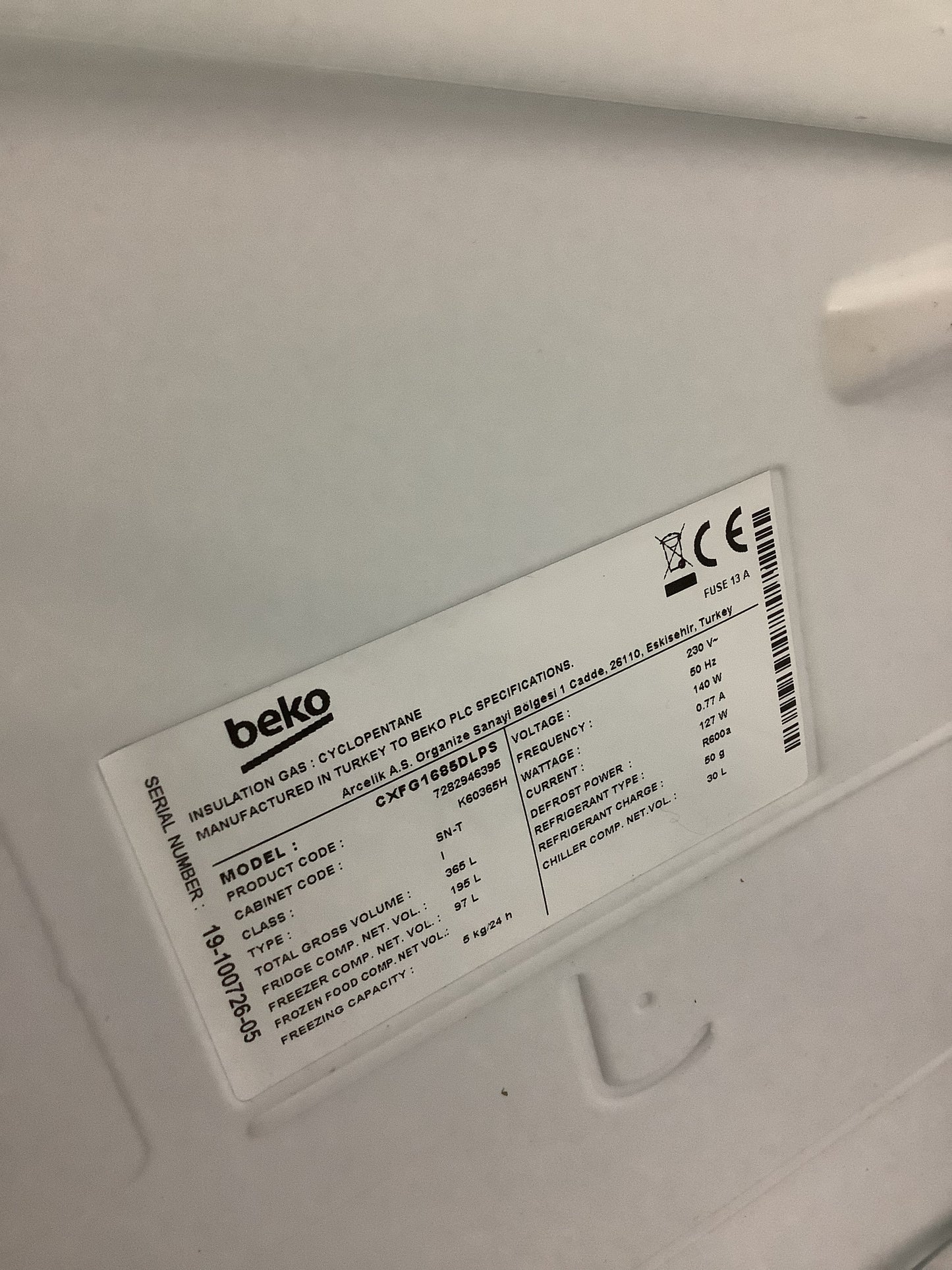Beko Fridge Freezer CXFG1685DLDS L52304