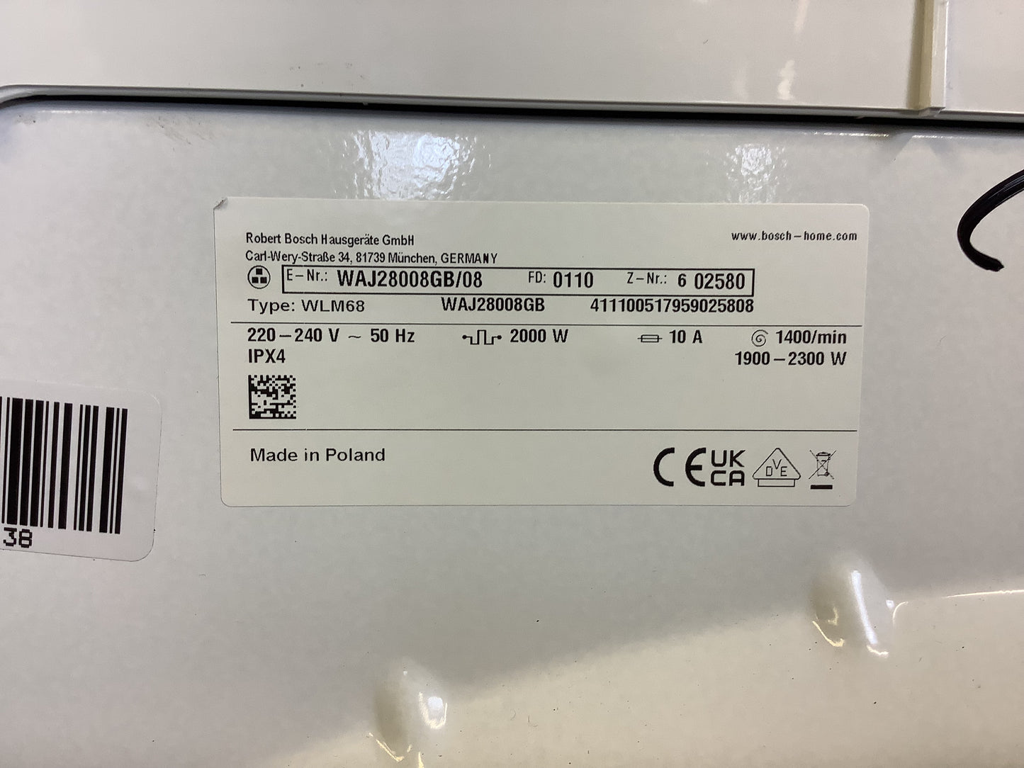 Bosch 7kg Washing Machine WAJ28008GB L49138