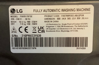LG 10.5kg/7kg Washer Dryer FWV917BTSE ( WiFi Enabled ) L48724