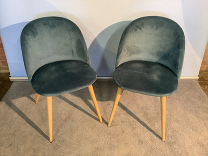 2 x Scandinavian Teal velvet chairs F26244