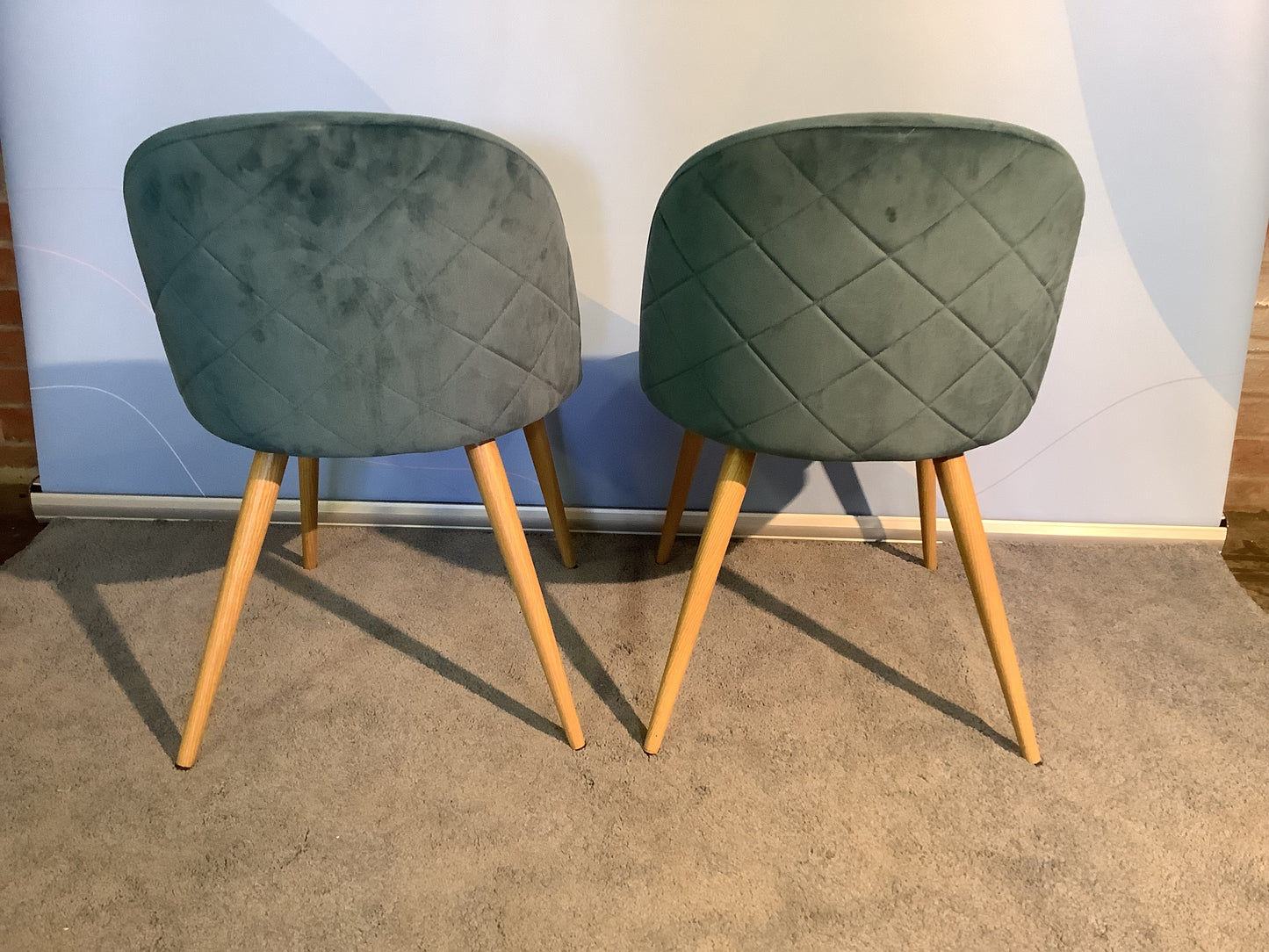 2 x Scandinavian Teal velvet chairs F26244
