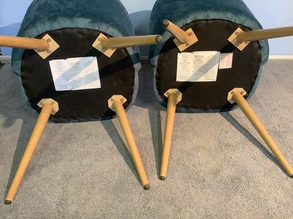 2 x Scandinavian Teal velvet chairs F26244