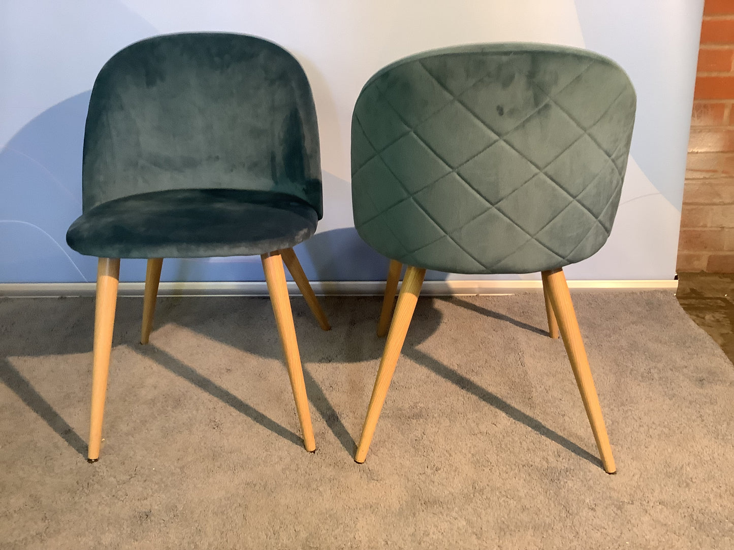 2 x Scandinavian Teal velvet chairs F26244
