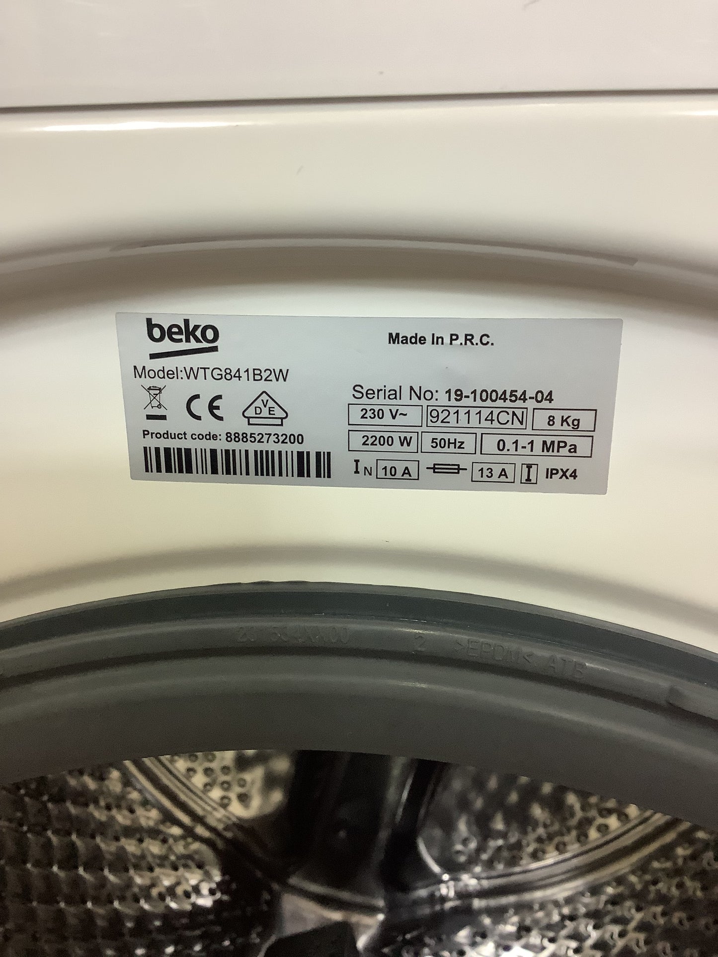 Beko 8kg Washing Machine WTG841B2W L50448