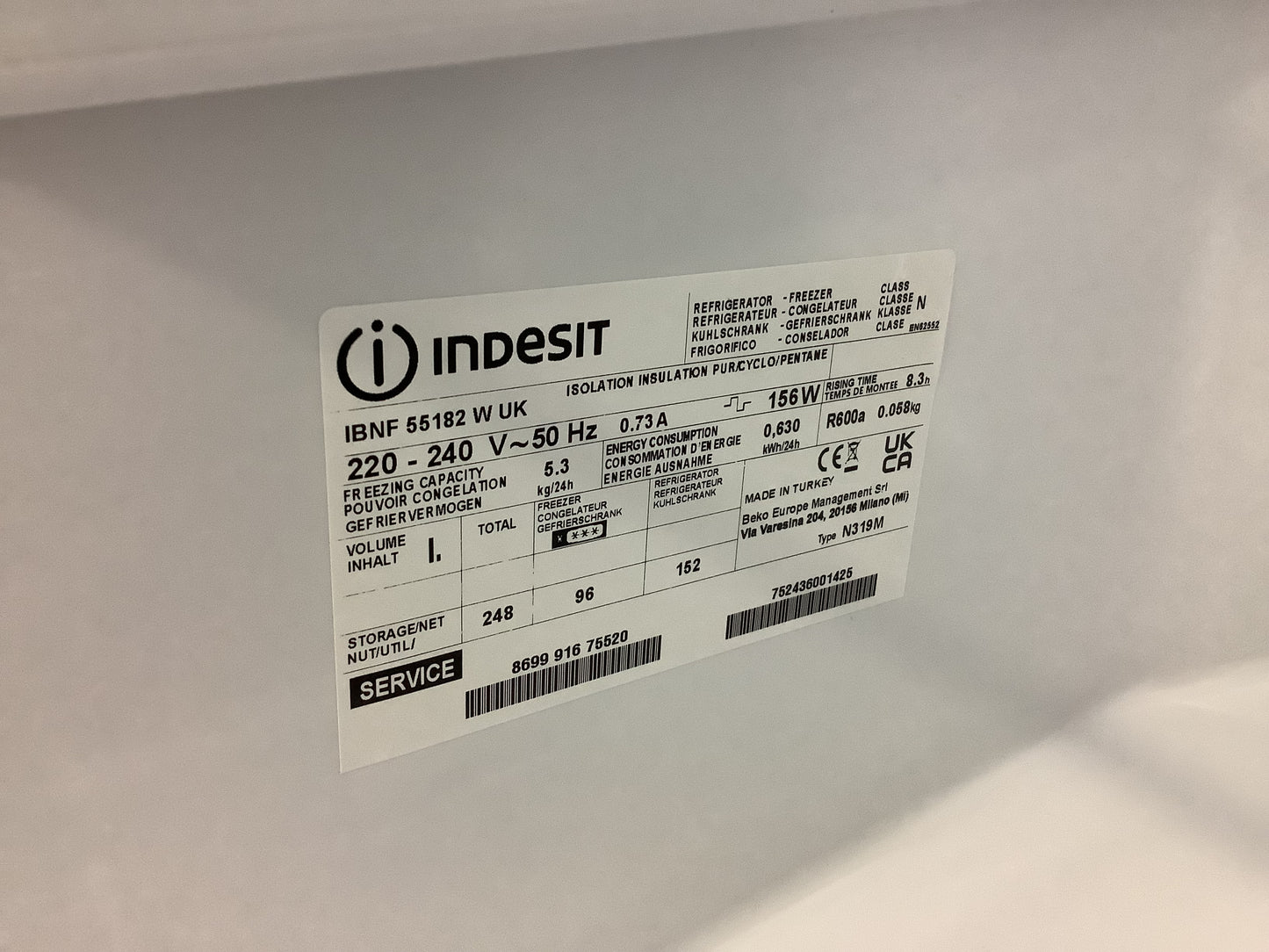 Indesit Fridge Freezer IBNF55182W L50315